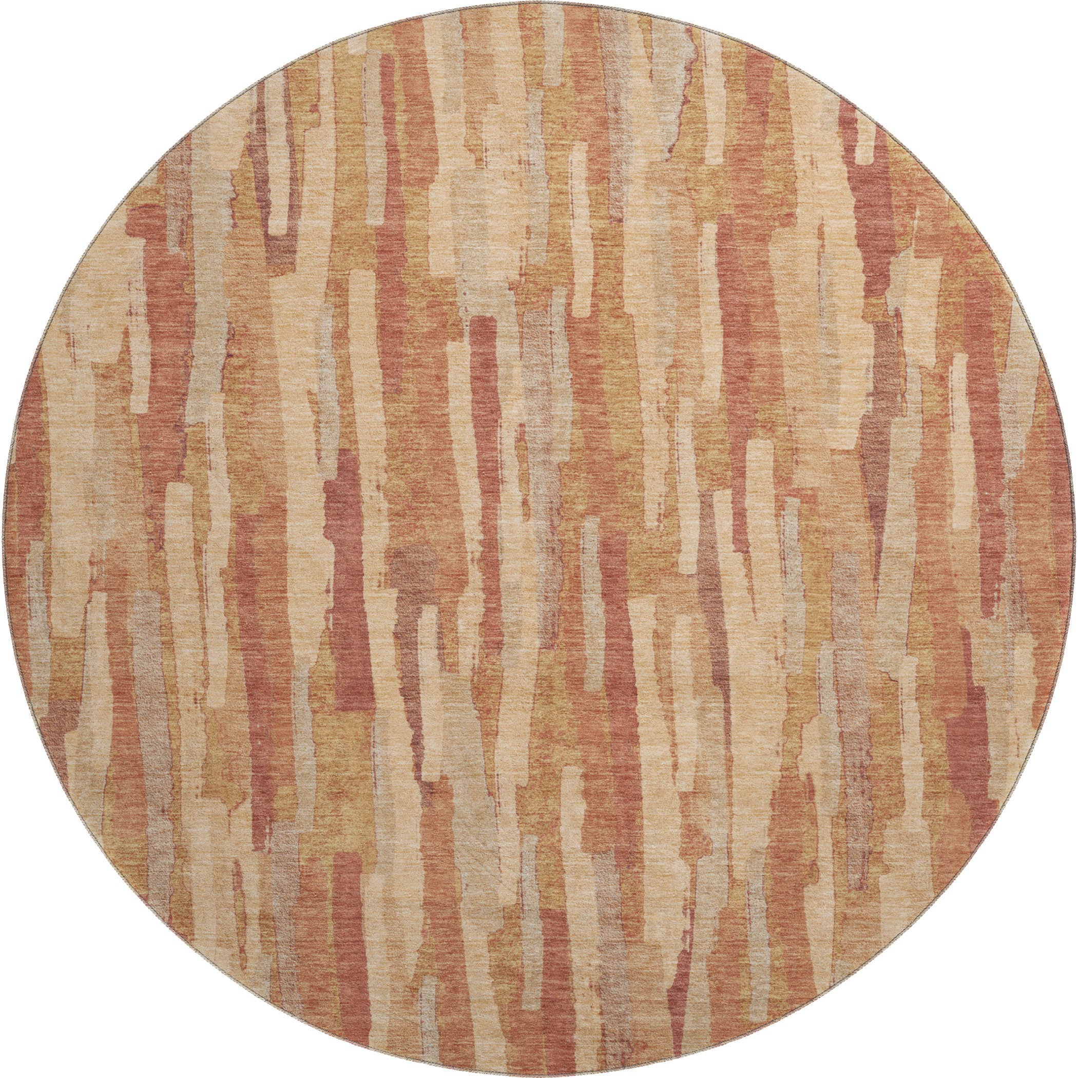Lucerne Machine Washable Transitional Salmon Orange Rug 8' x 8' #shape_Round