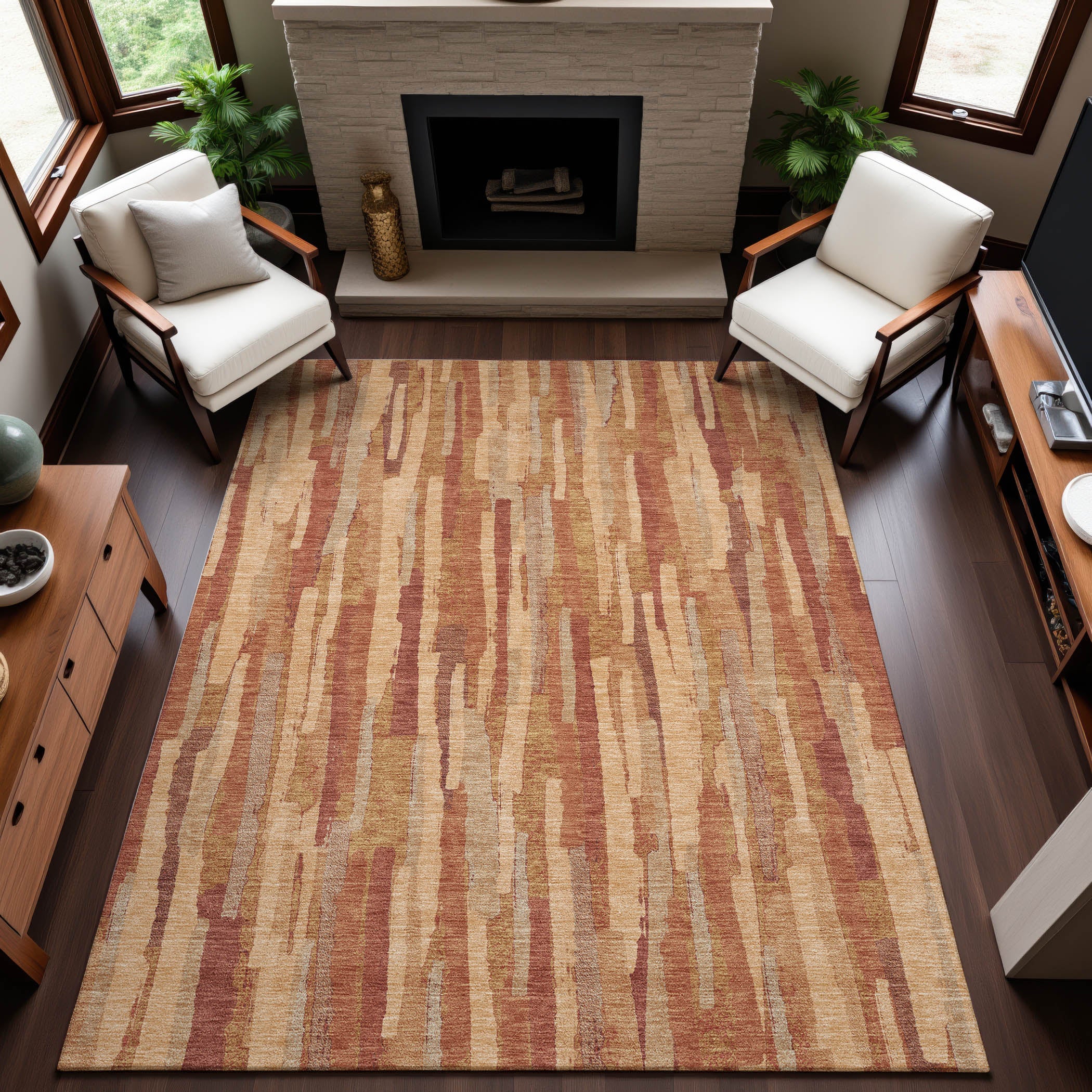 Lucerne Machine Washable Transitional Salmon Orange Rug 2'6" x 3'10" #shape_Rectangle