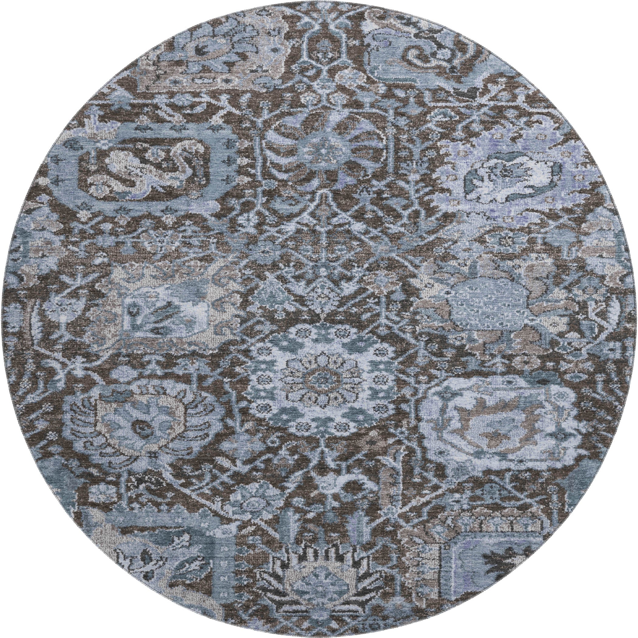 Reykjavik Machine Washable Transitional Denim Blue Rug 8' x 8' #shape_Round