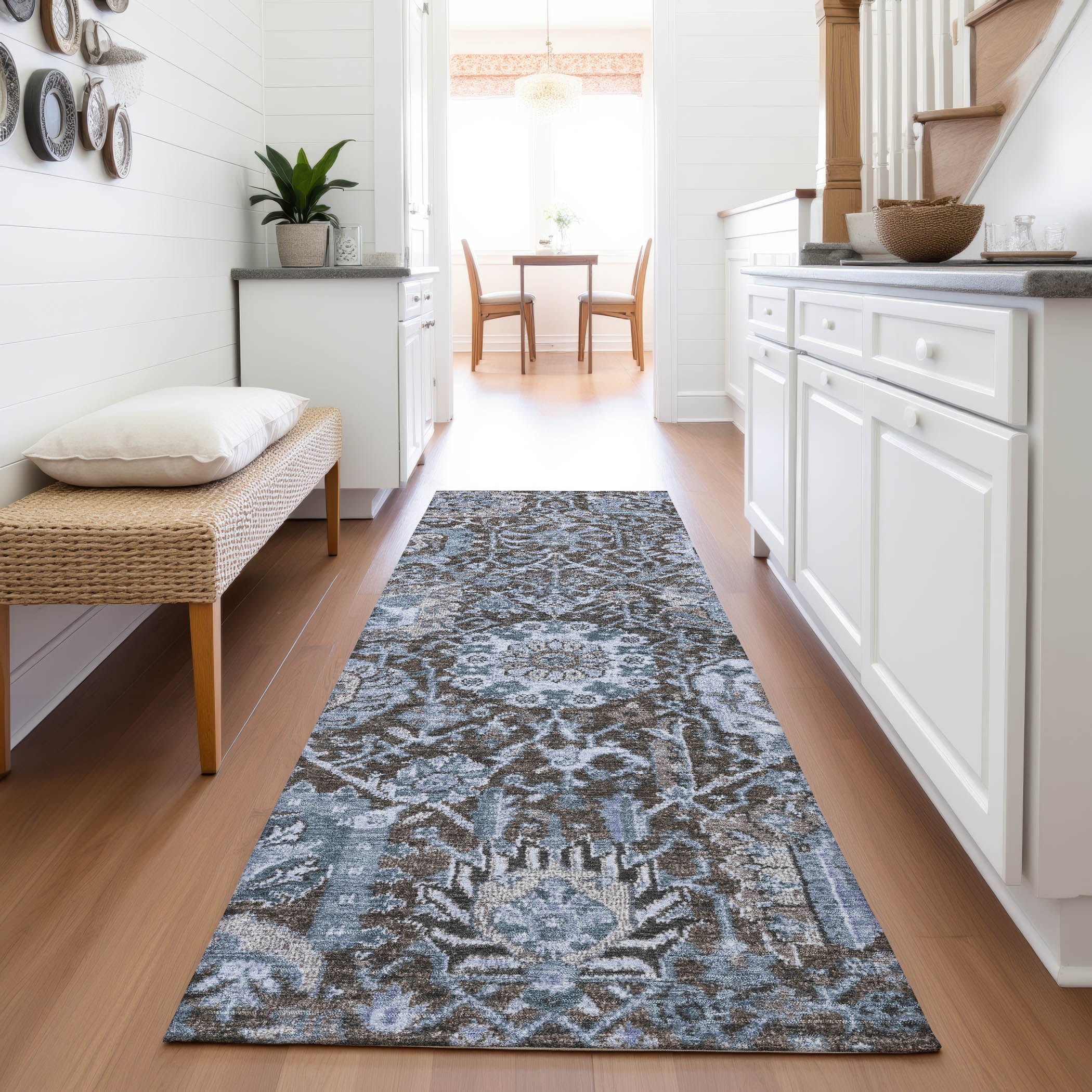 Reykjavik Machine Washable Transitional Denim Blue Rug 2'3" x 7'6" #shape_Runner