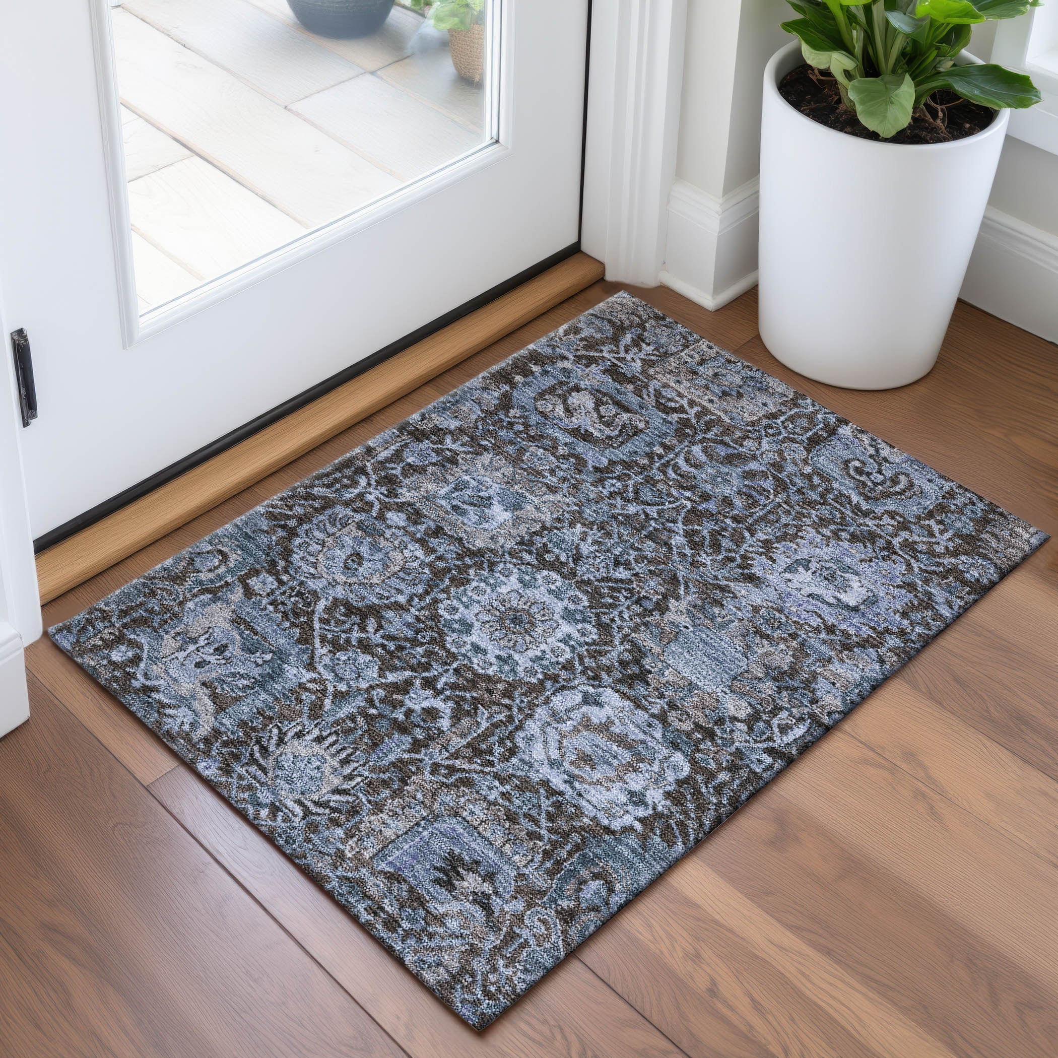 Reykjavik Machine Washable Transitional Denim Blue Rug 1'8" x 2'6" #shape_Rectangle