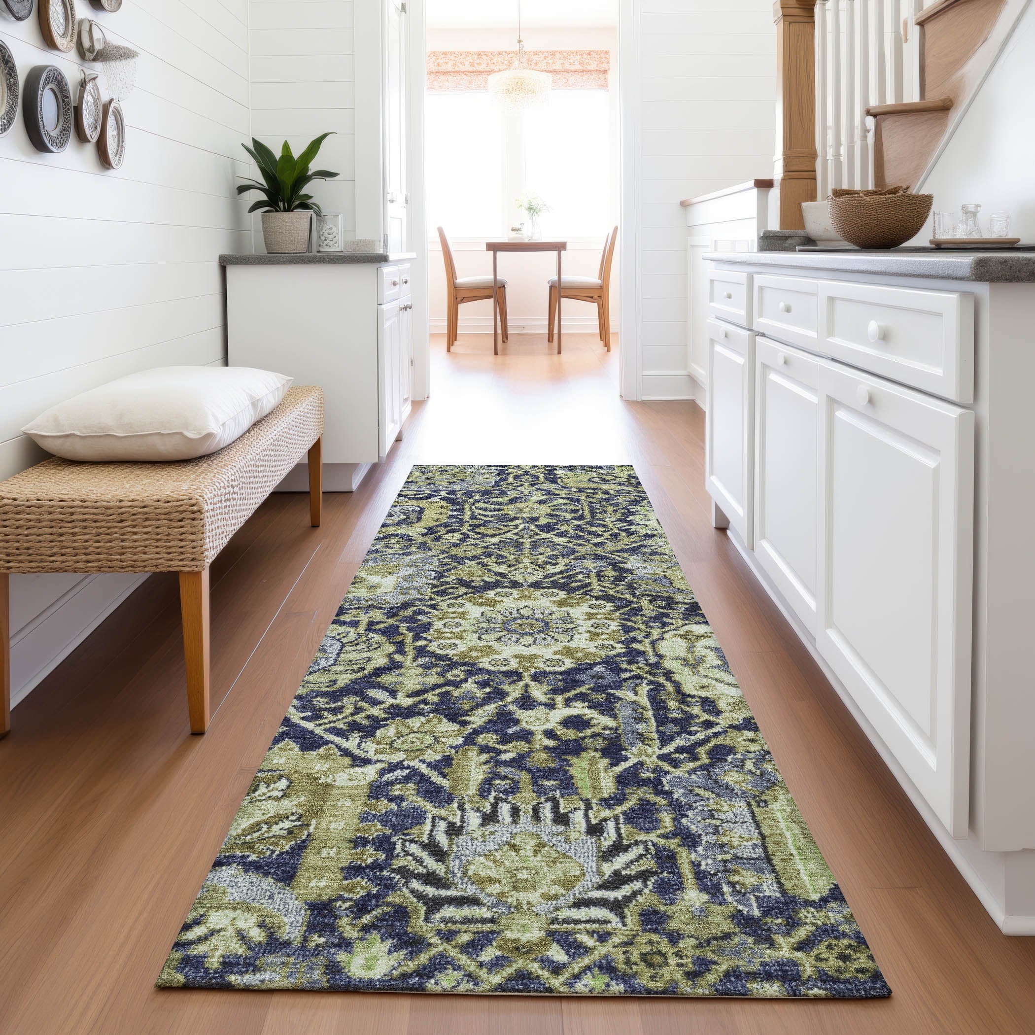 Reykjavik Machine Washable Transitional Fern Green Rug 2'3" x 7'6" #shape_Runner