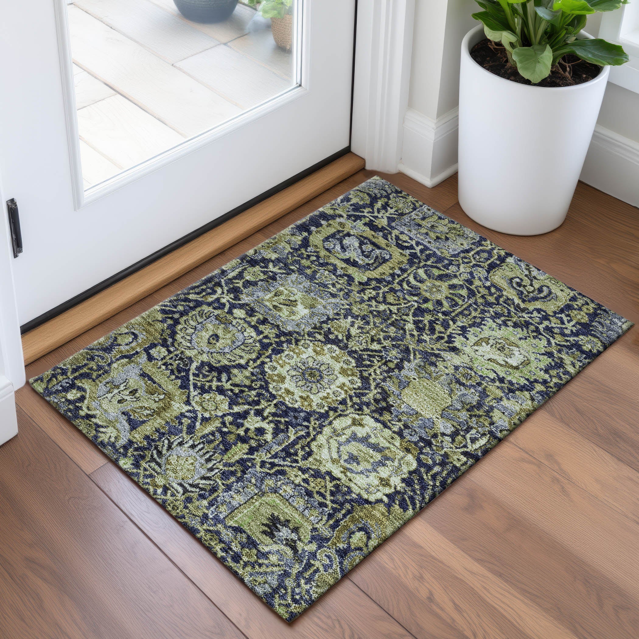 Reykjavik Machine Washable Transitional Fern Green Rug 1'8" x 2'6" #shape_Rectangle