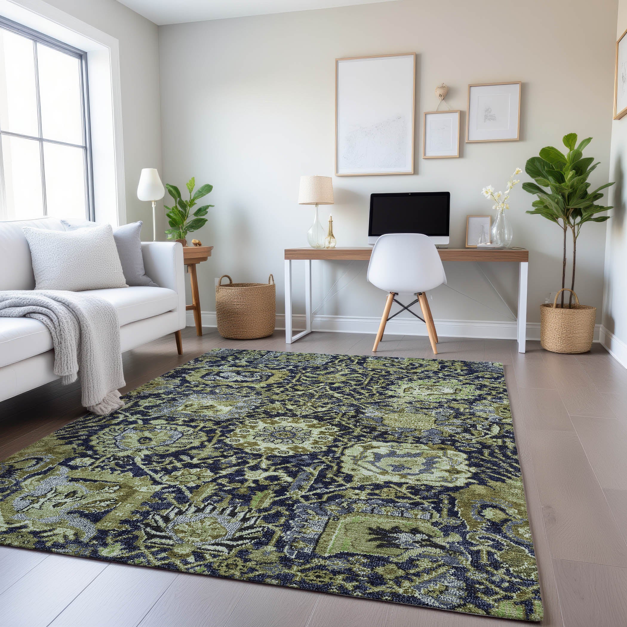 Reykjavik Machine Washable Transitional Fern Green Rug 2'6" x 3'10" #shape_Rectangle