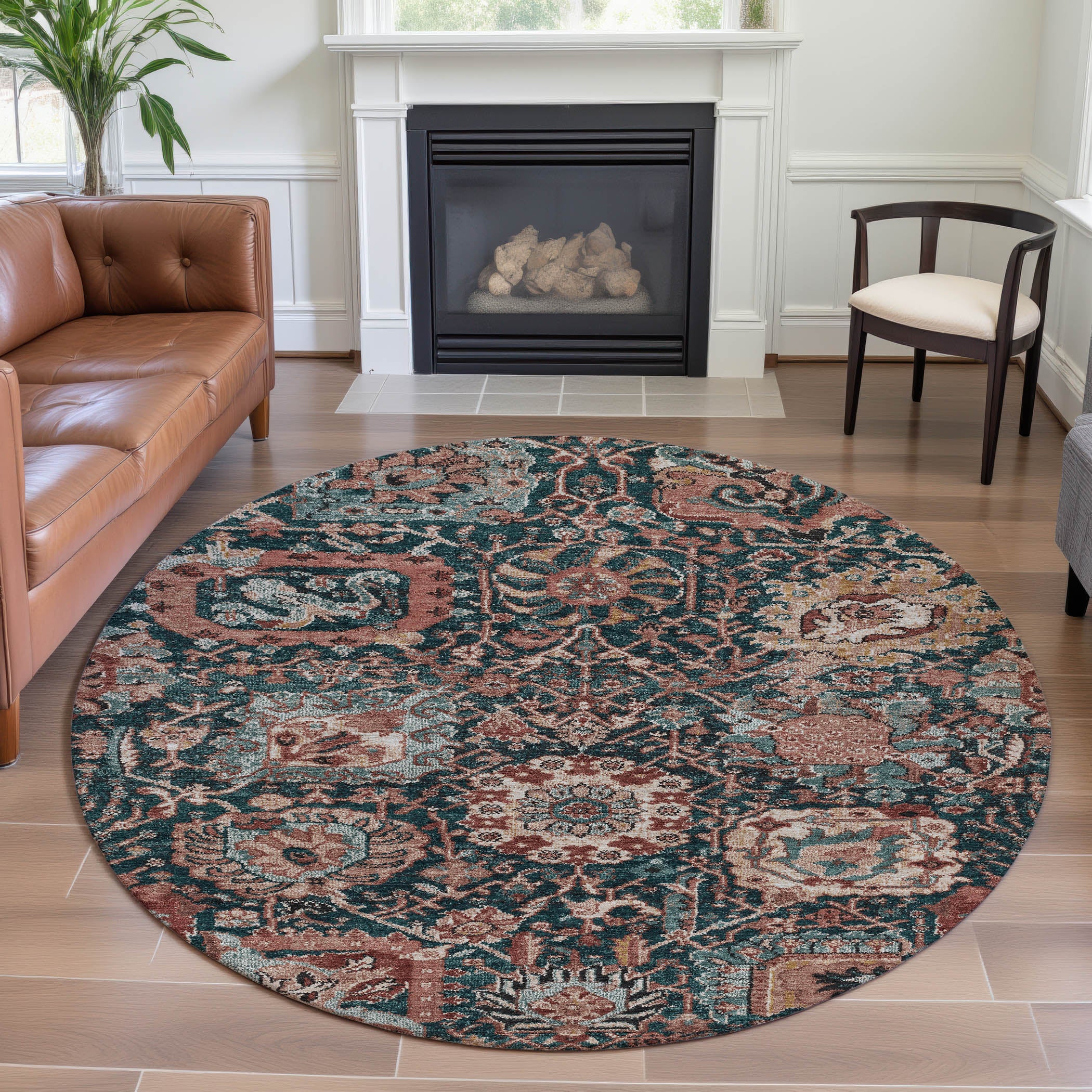 Reykjavik Machine Washable Transitional Salmon Orange Rug 8' x 8' #shape_Round
