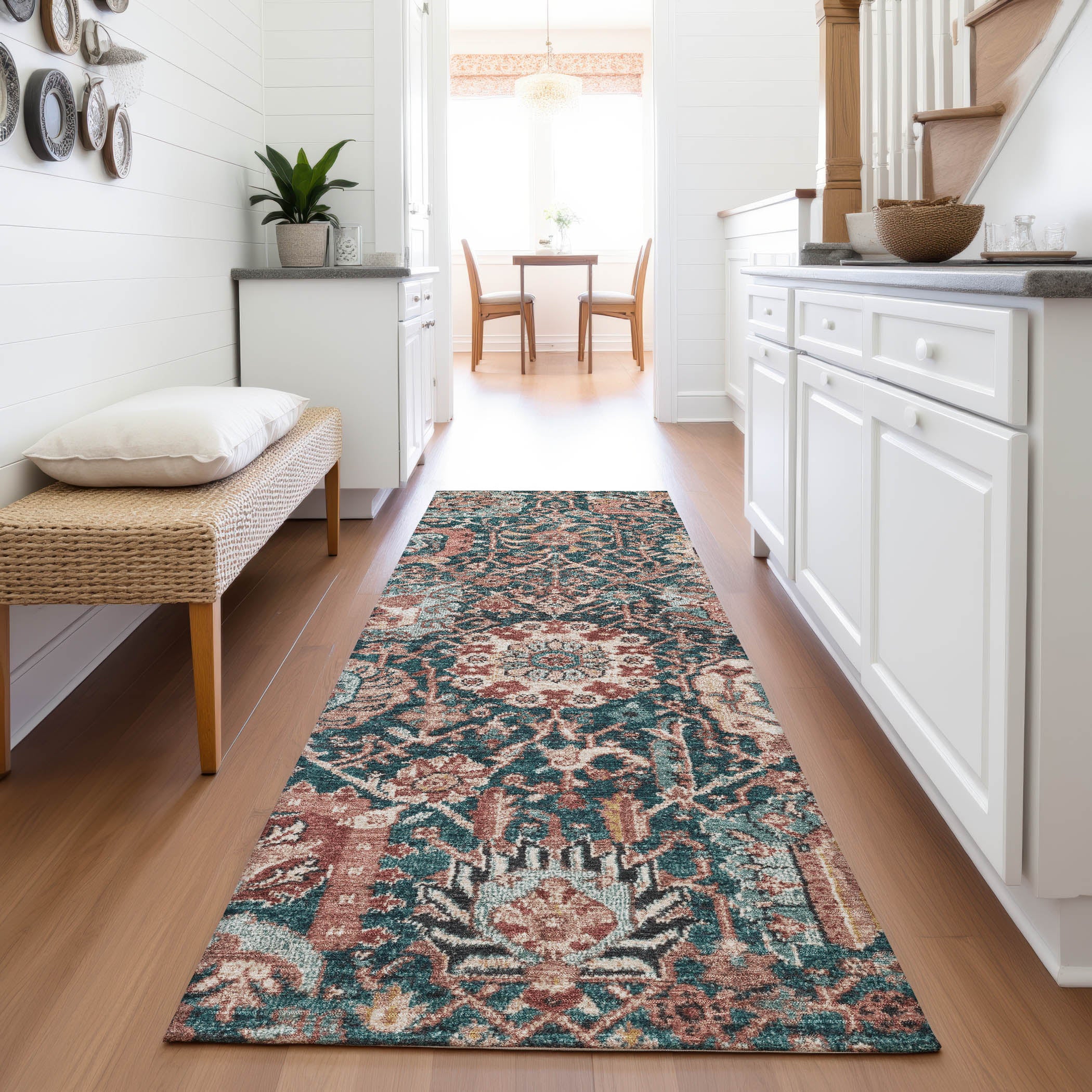 Reykjavik Machine Washable Transitional Salmon Orange Rug 2'3" x 7'6" #shape_Runner