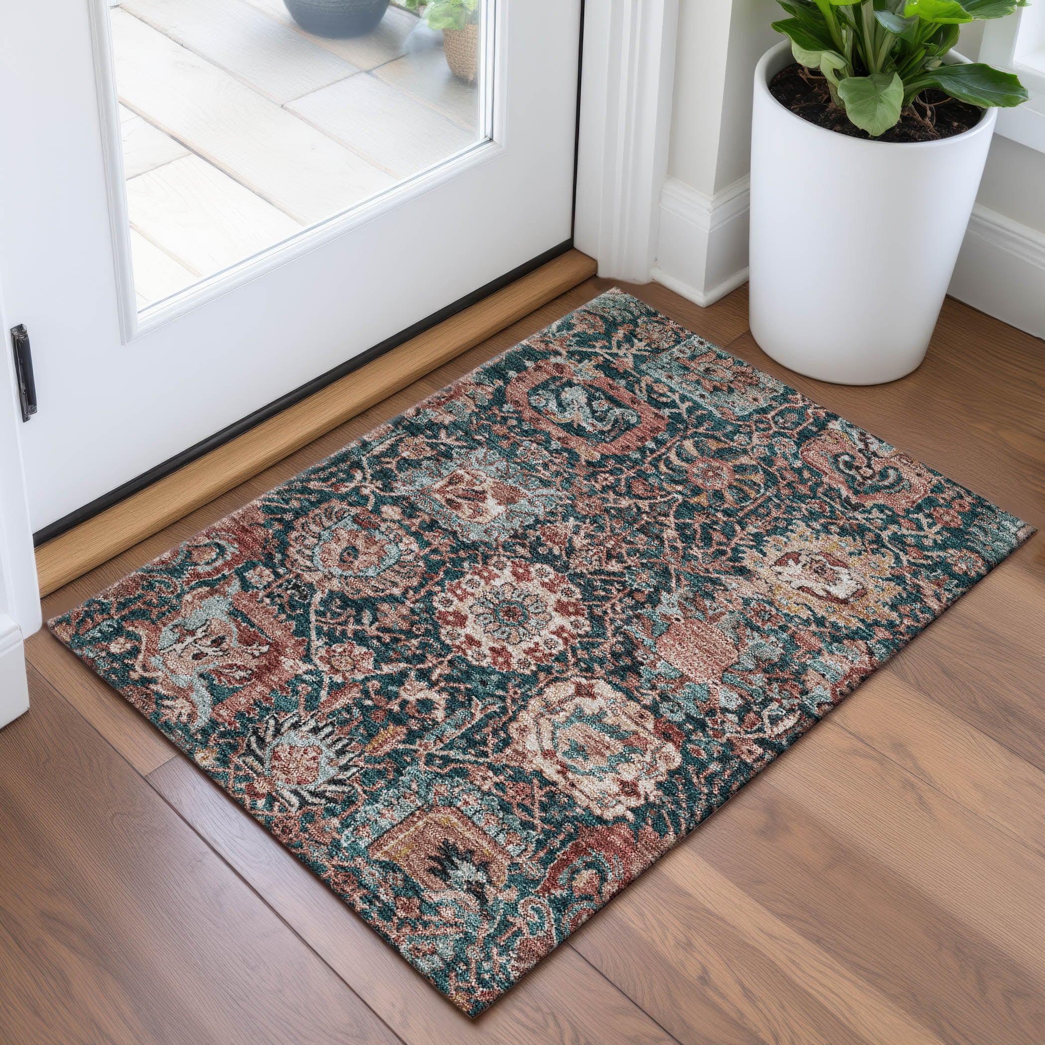 Reykjavik Machine Washable Transitional Salmon Orange Rug 1'8" x 2'6" #shape_Rectangle