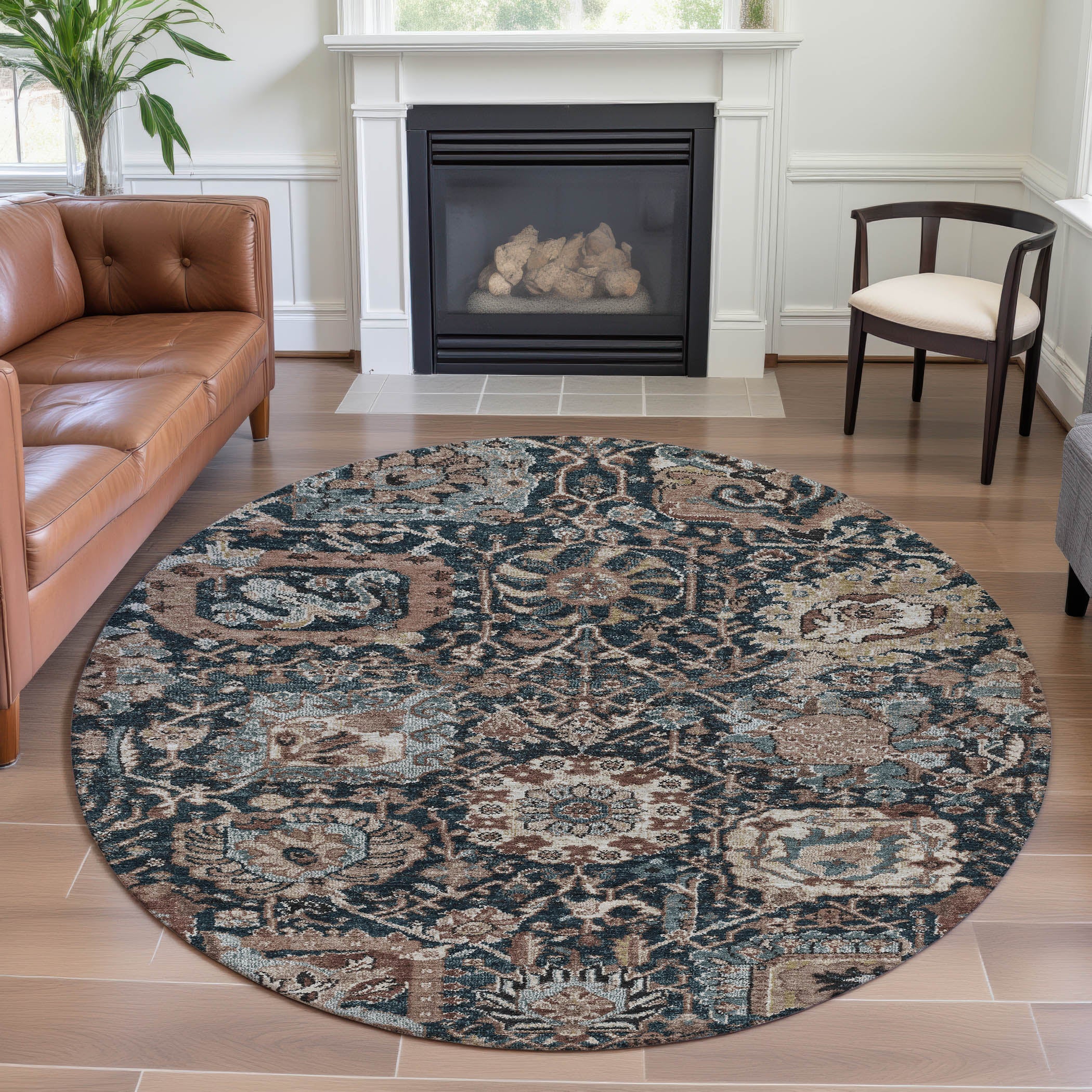 Reykjavik Machine Washable Transitional Taupe Brown Rug 8' x 8' #shape_Round