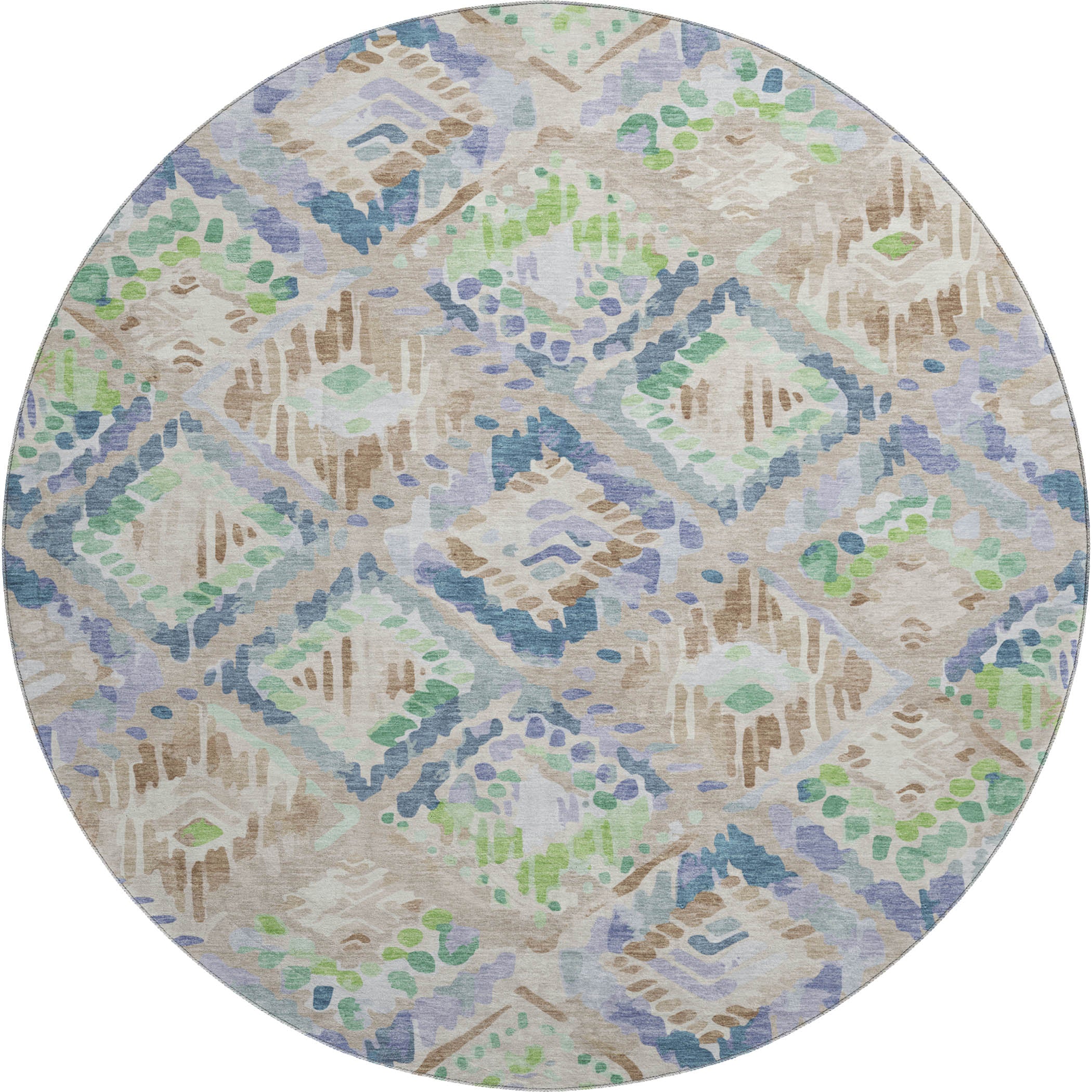 Florence Machine Washable Transitional Beige Brown Rug 8' x 8' #shape_Round