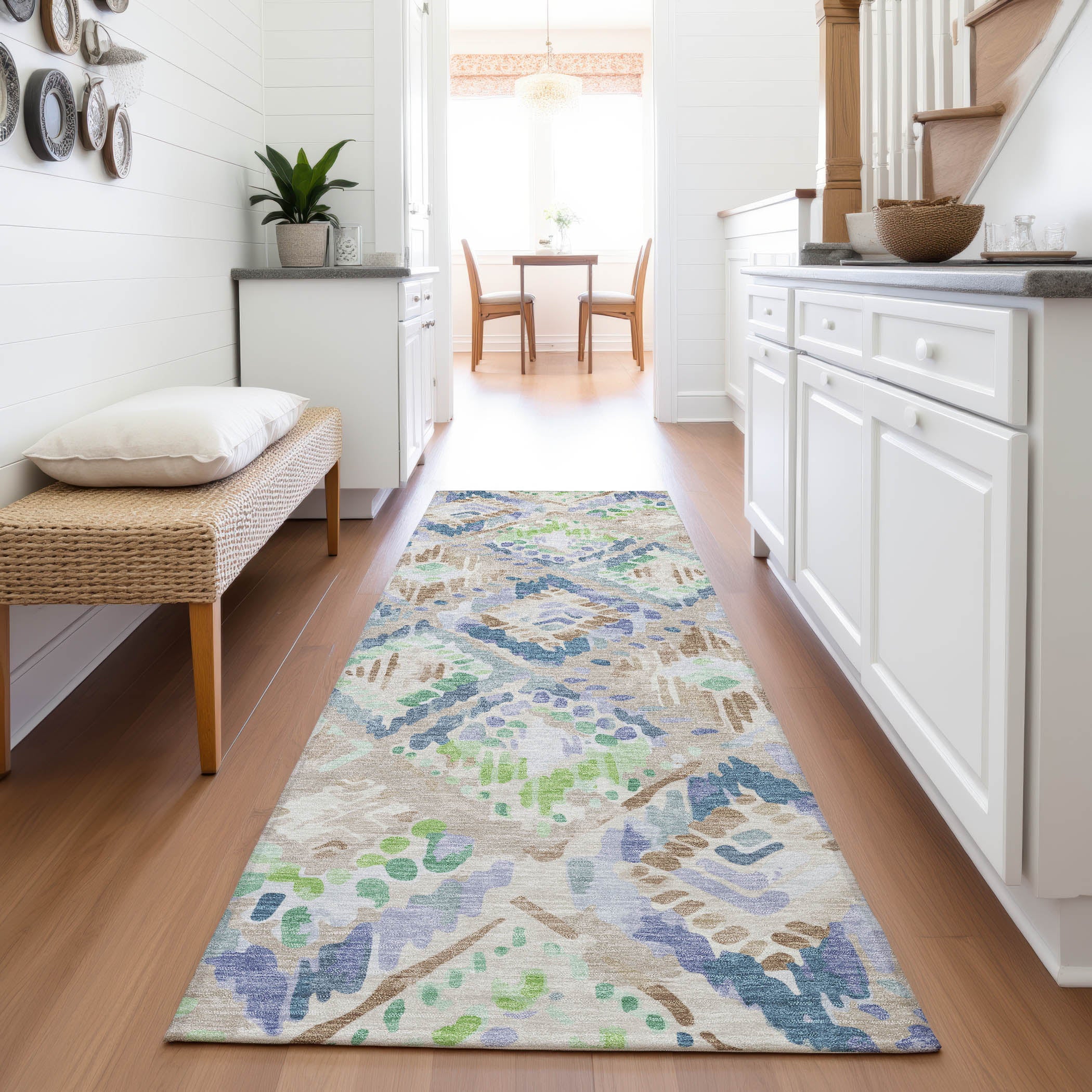 Florence Machine Washable Transitional Beige Brown Rug 2'3" x 7'6" #shape_Runner