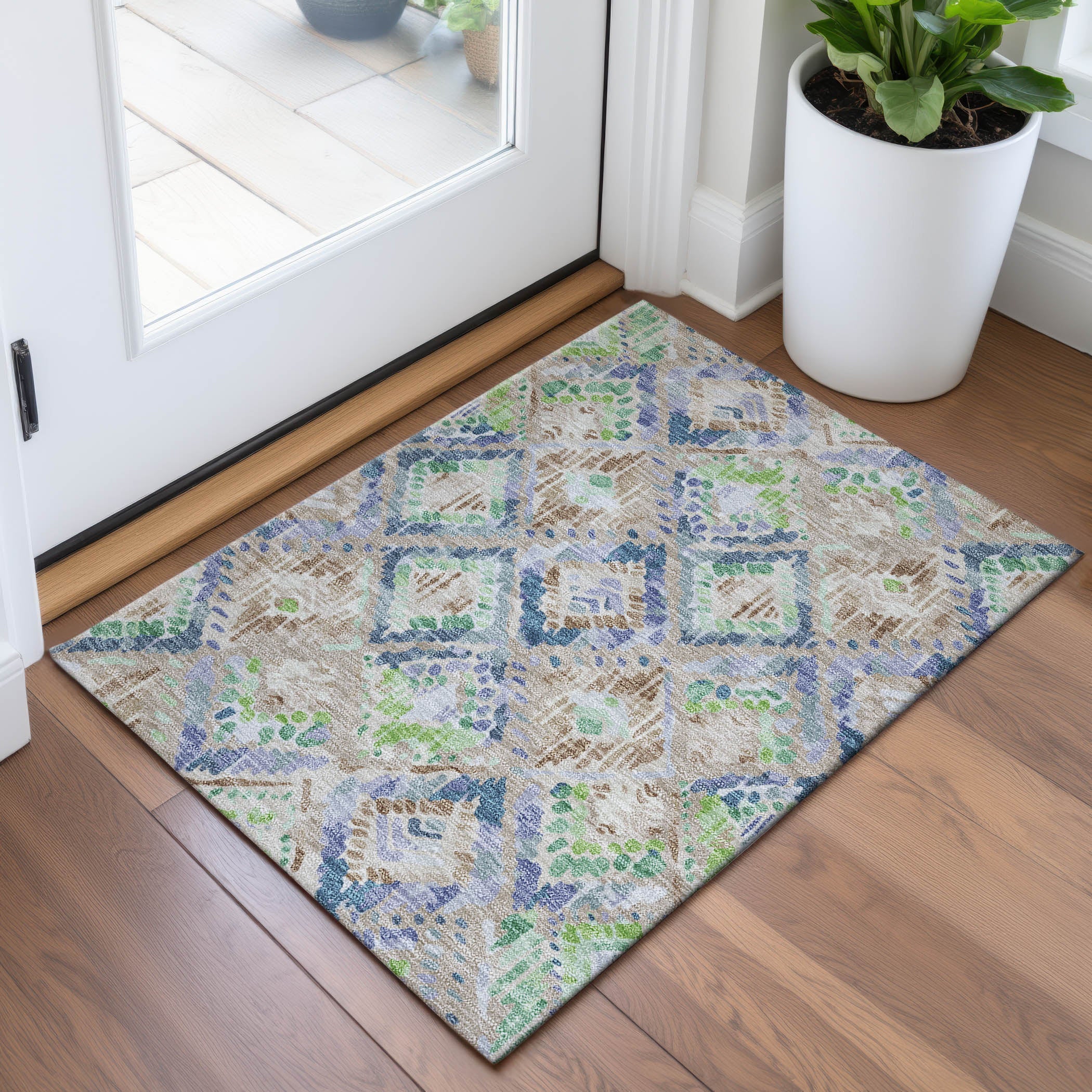 Florence Machine Washable Transitional Beige Brown Rug 1'8" x 2'6" #shape_Rectangle