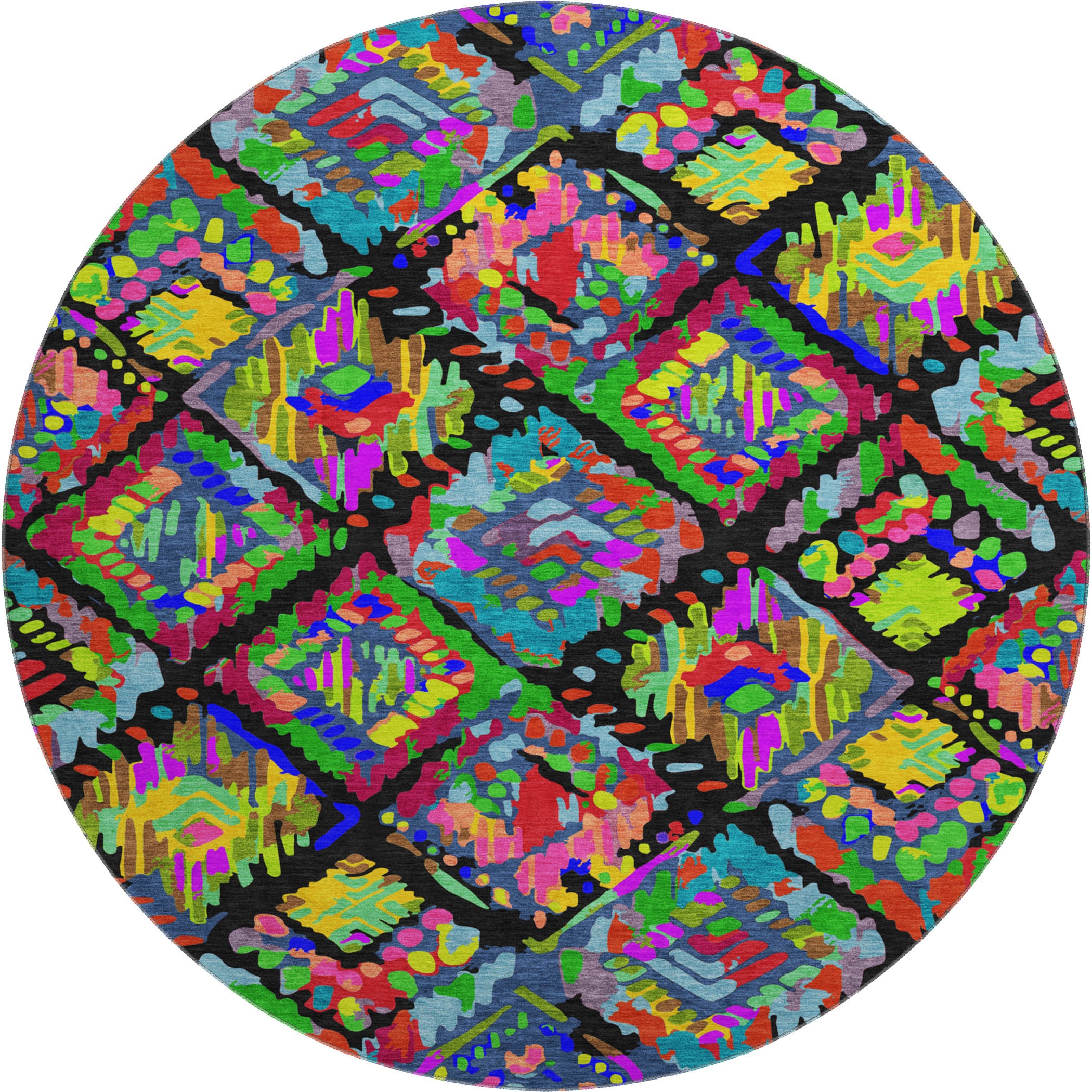 Florence Machine Washable Transitional Black Rug 8' x 8' #shape_Round