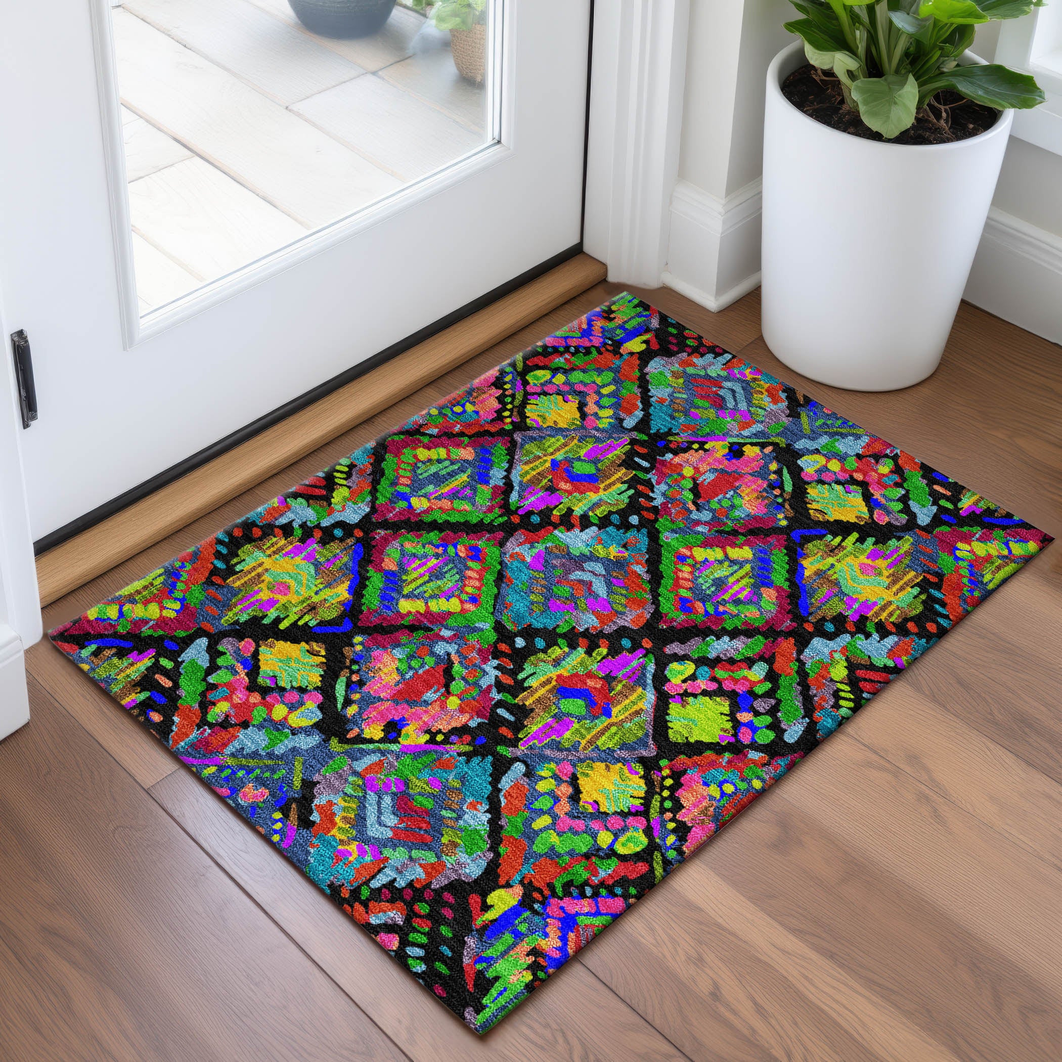 Florence Machine Washable Transitional Black Rug 1'8" x 2'6" #shape_Rectangle