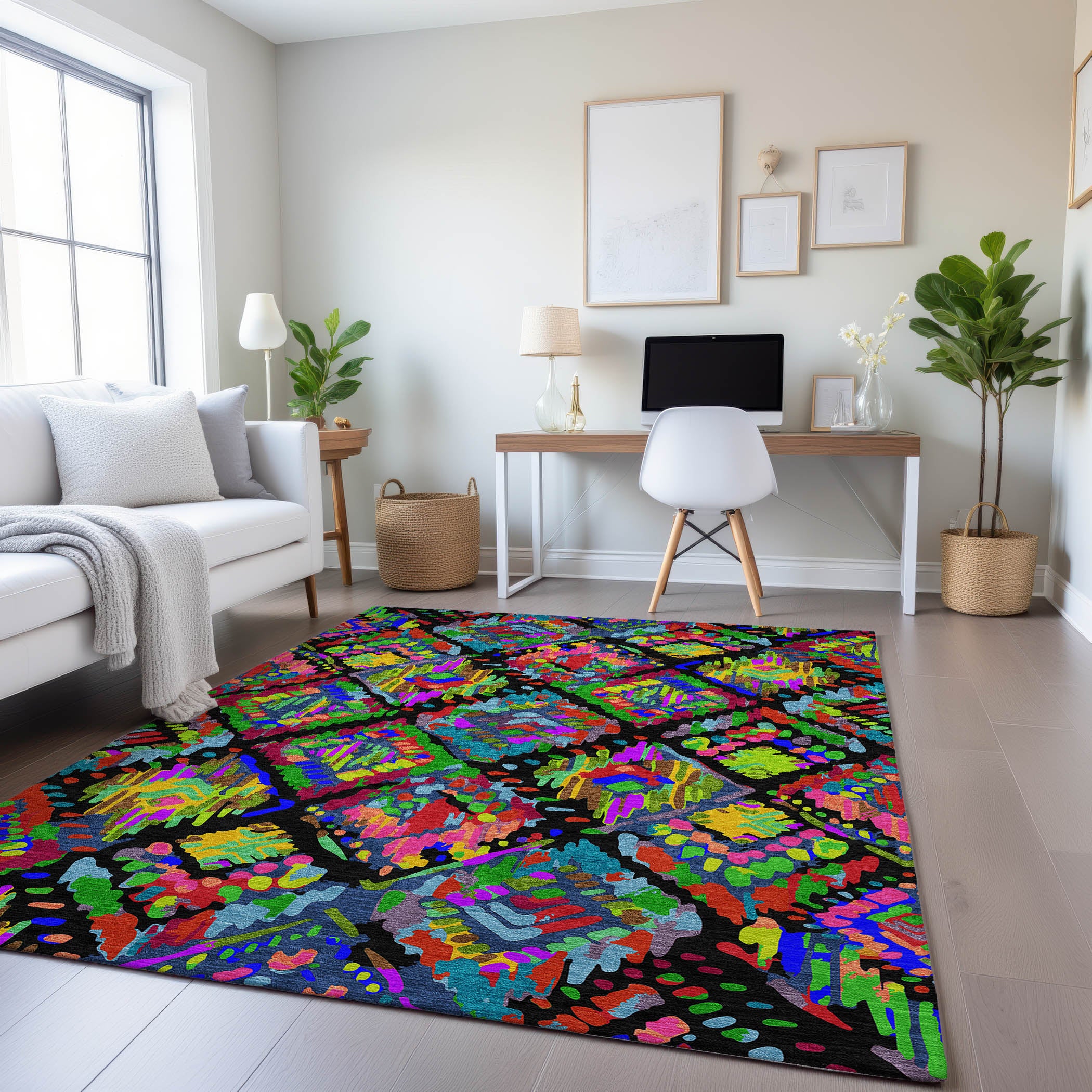 Florence Machine Washable Transitional Black Rug 2'6" x 3'10" #shape_Rectangle