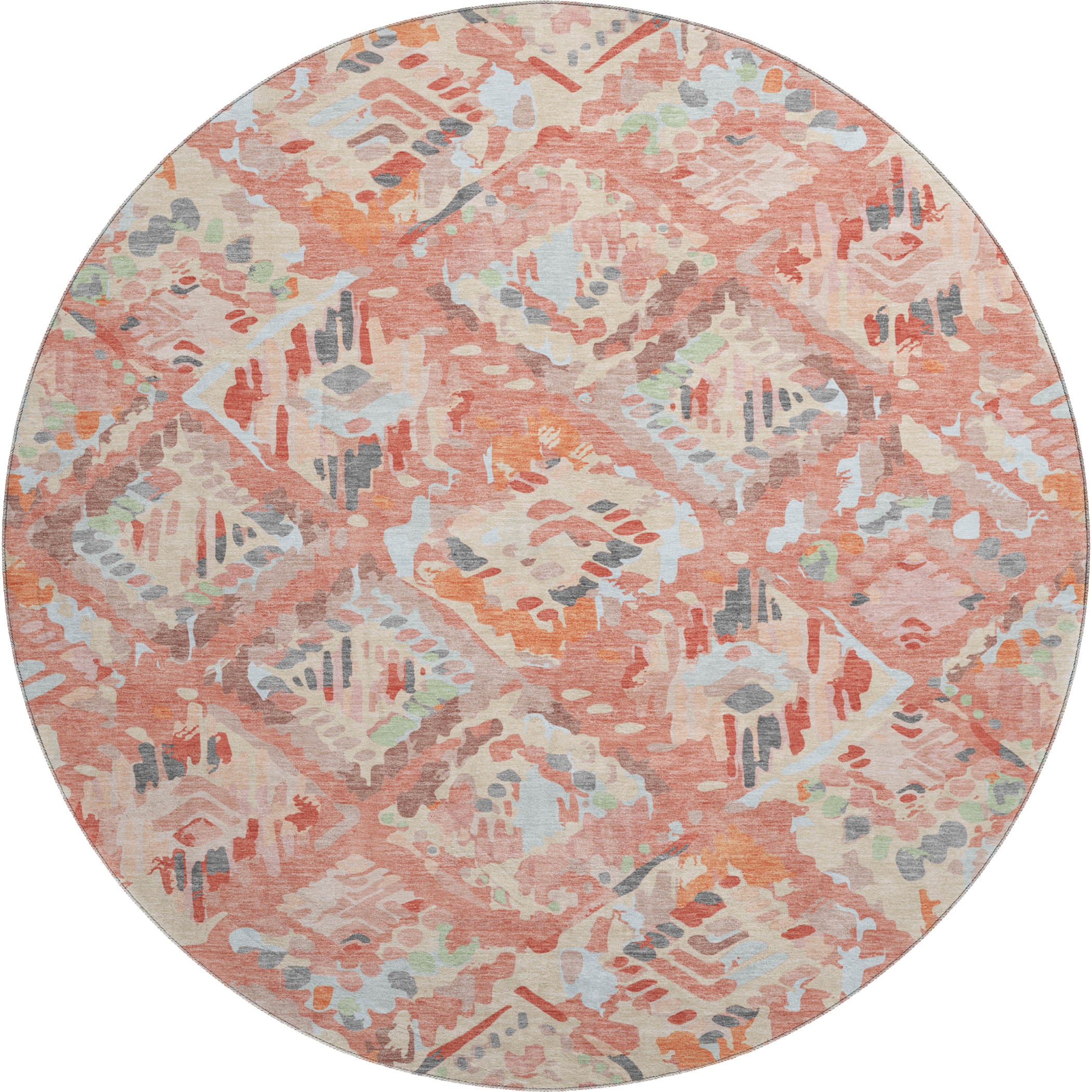 Florence Machine Washable Transitional Coral Orange Rug 8' x 8' #shape_Round