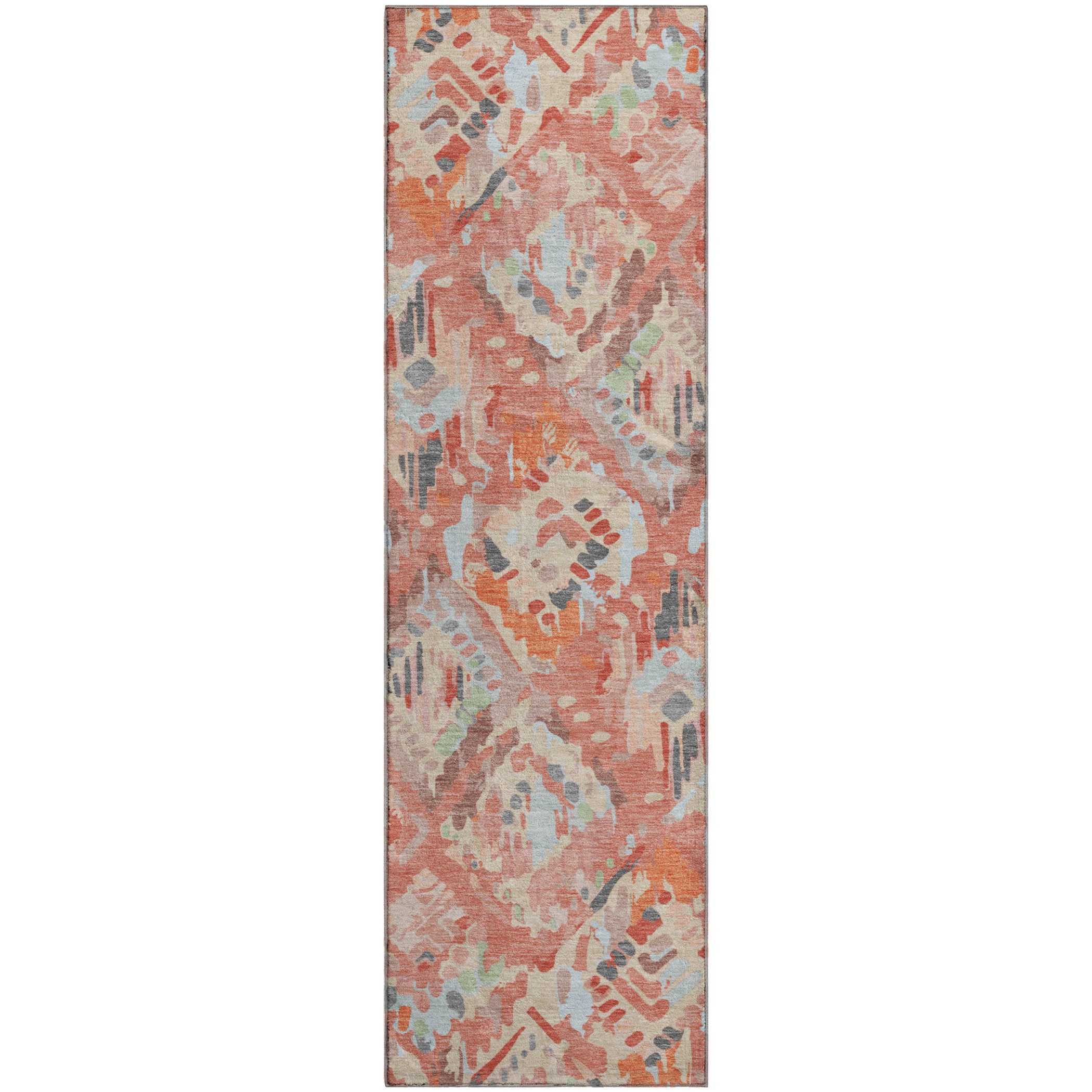 Florence Machine Washable Transitional Coral Orange Rug 2'3" x 7'6" #shape_Runner
