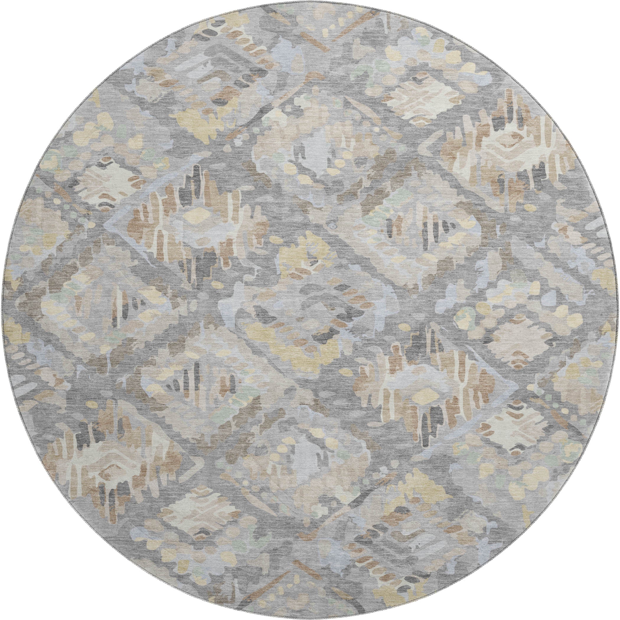 Florence Machine Washable Transitional Gray Rug 8' x 8' #shape_Round