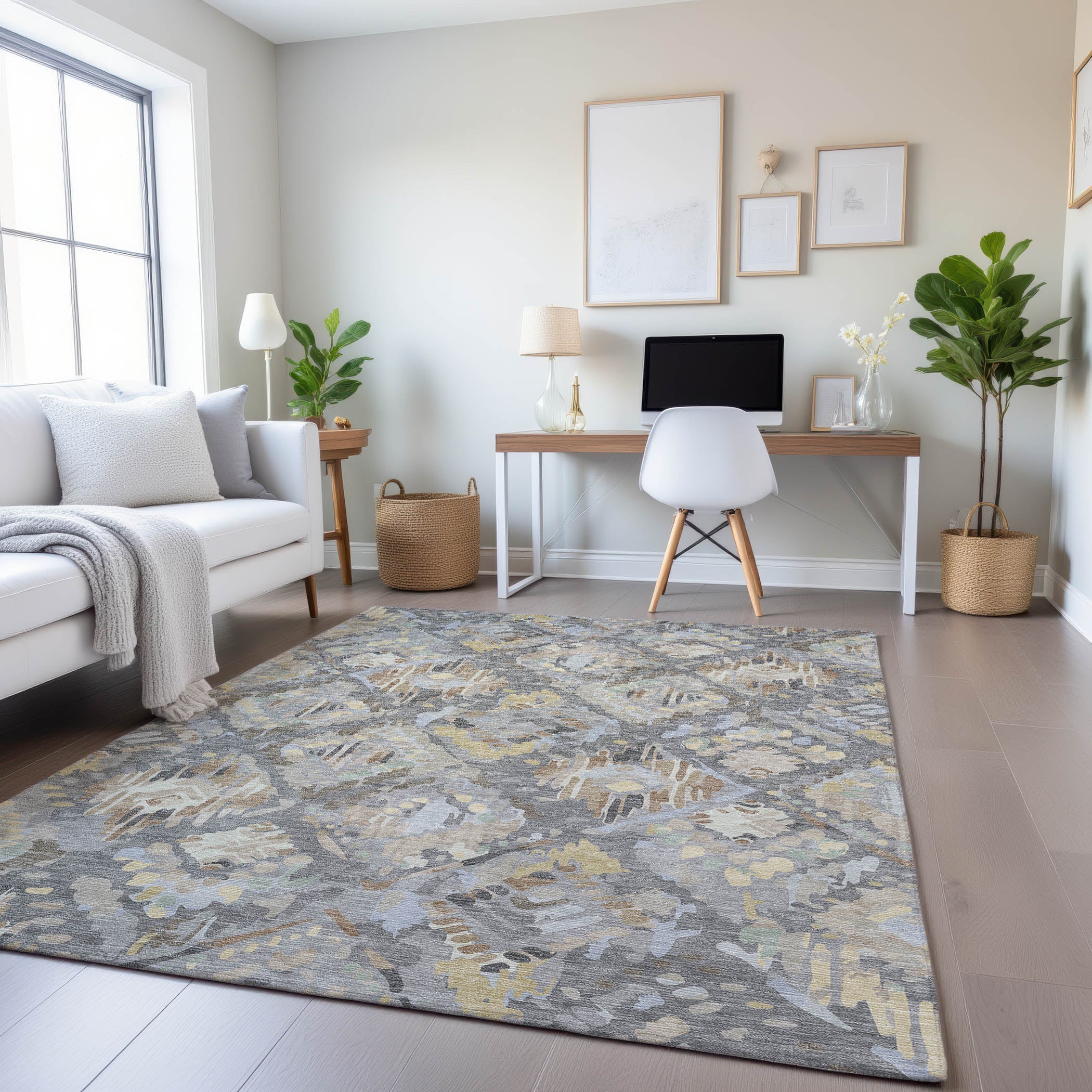 Florence Machine Washable Transitional Gray Rug 2'6" x 3'10" #shape_Rectangle