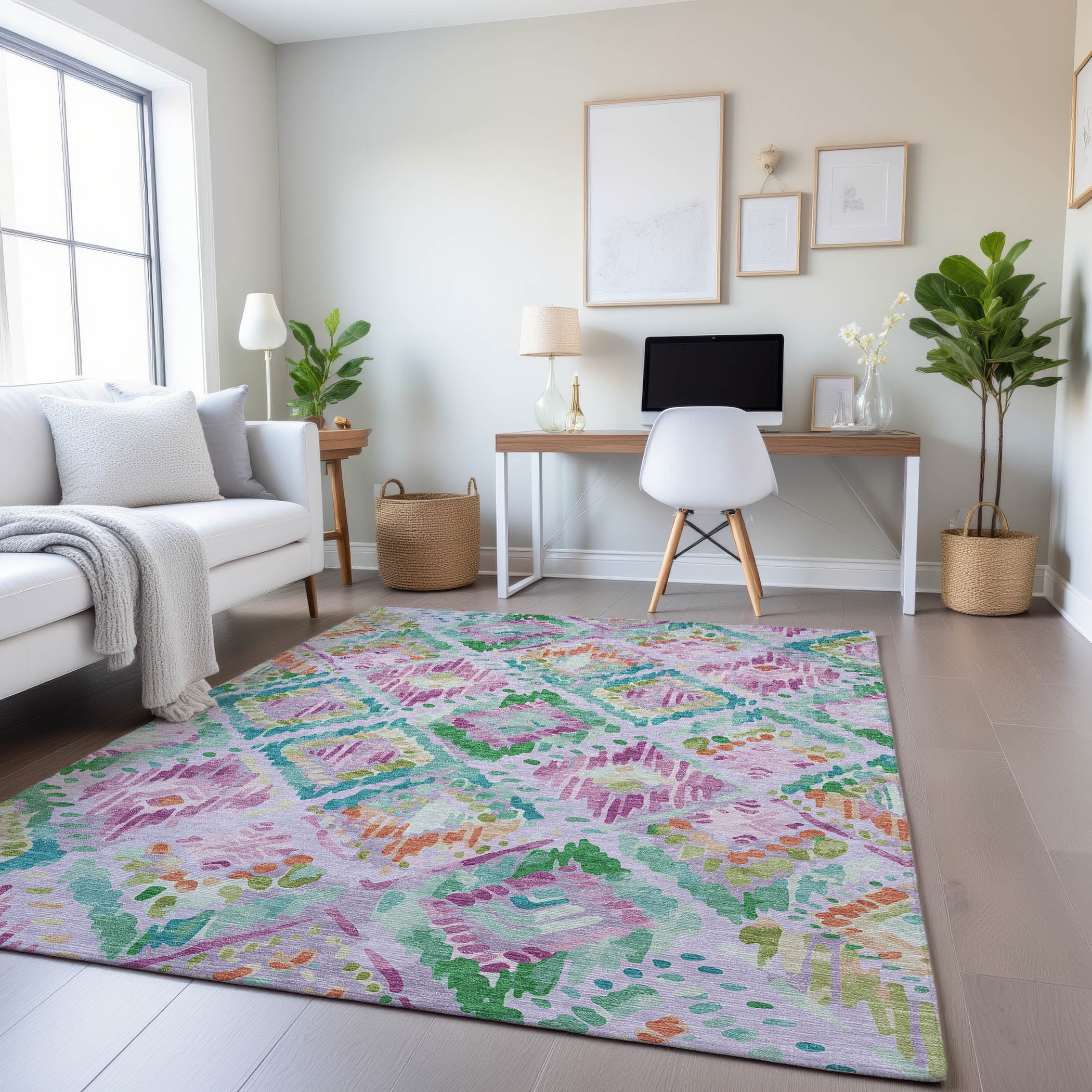 Florence Machine Washable Transitional Lavender Purple Rug 2'6" x 3'10" #shape_Rectangle