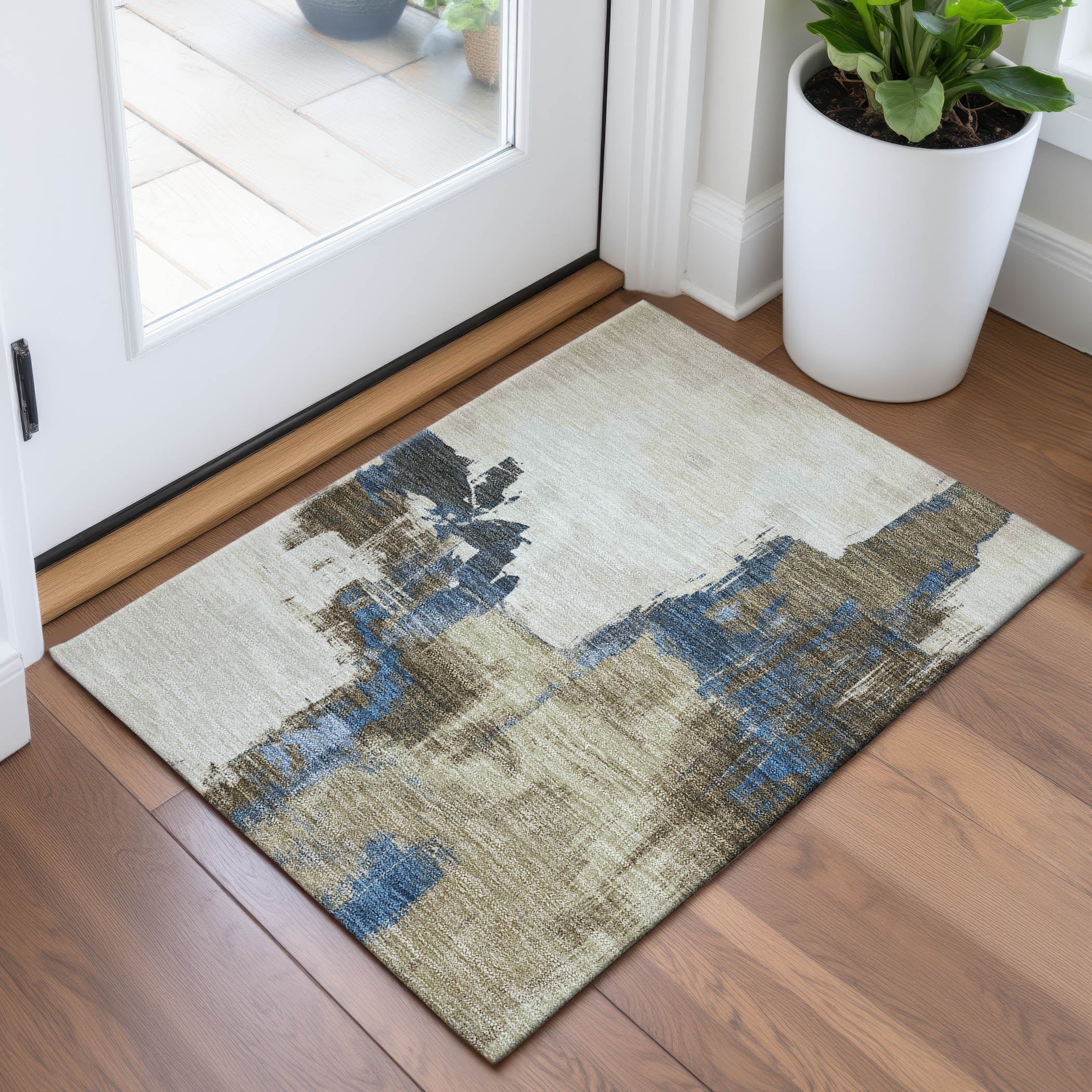Lucerne Machine Washable Transitional Beige Brown Rug 1'8" x 2'6" #shape_Rectangle