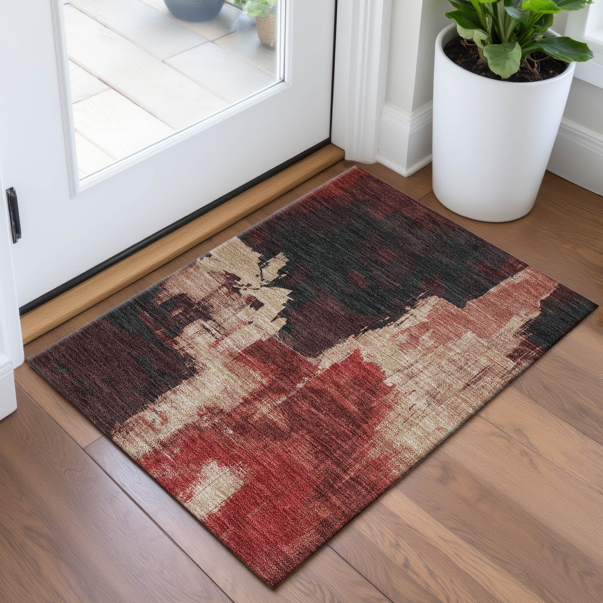 Lucerne Machine Washable Transitional Brick Red Rug 1'8" x 2'6" #shape_Rectangle