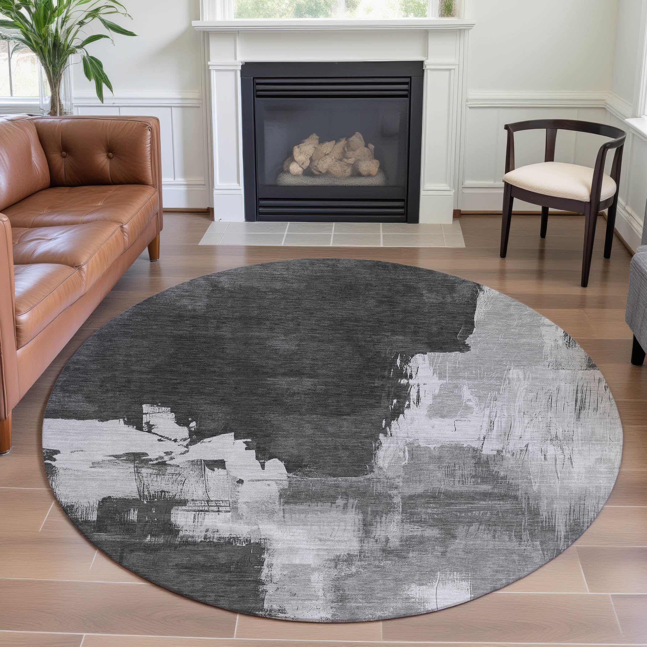Lucerne Machine Washable Transitional Gray Rug 8' x 8' #shape_Round