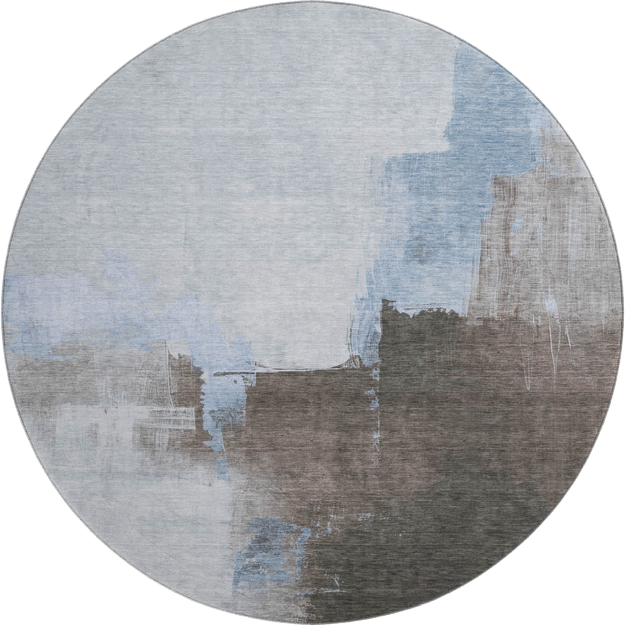 Lucerne Machine Washable Transitional Sky Blue Rug 8' x 8' #shape_Round
