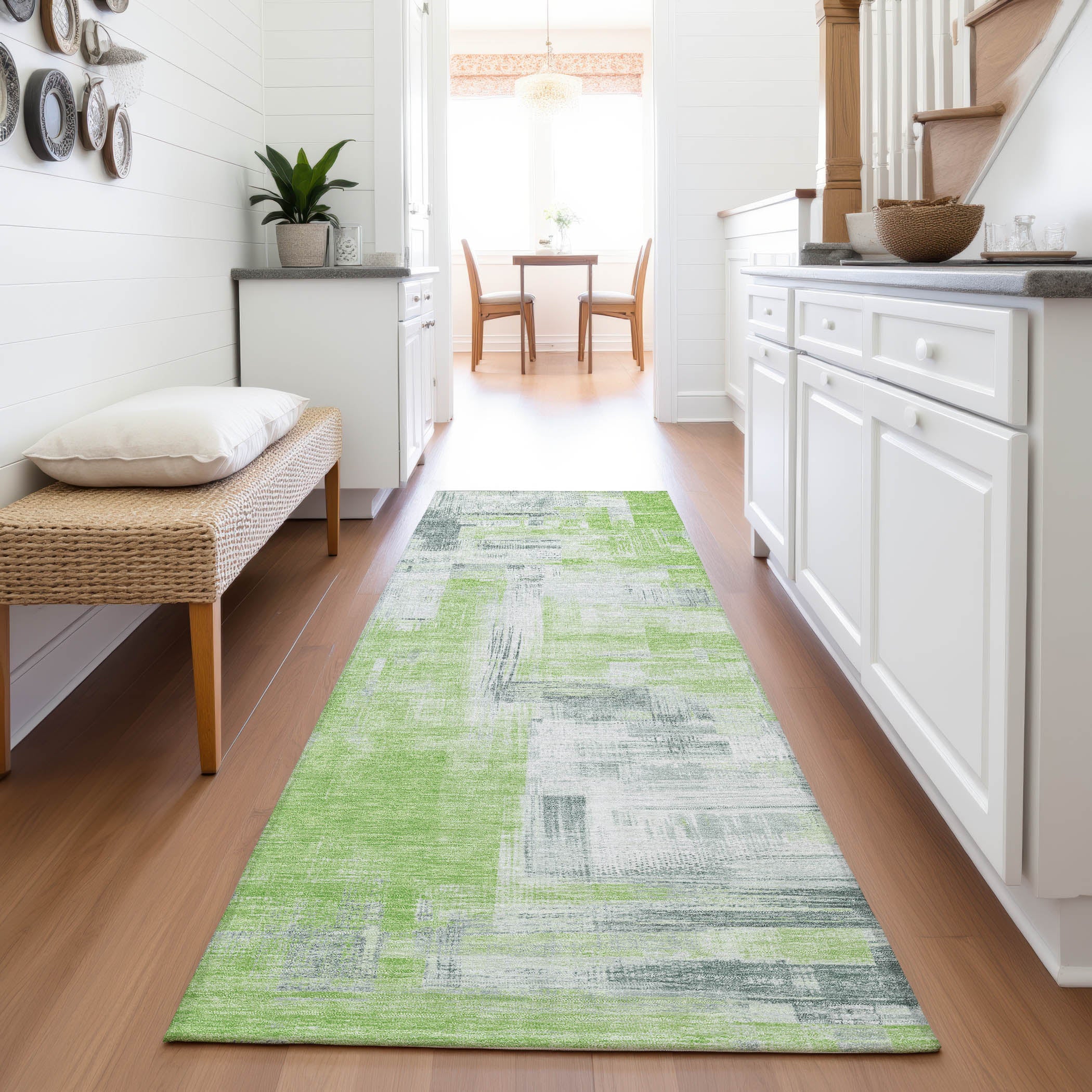 Vienna Machine Washable Transitional Aloe Green Rug 2'3" x 7'6" #shape_Runner
