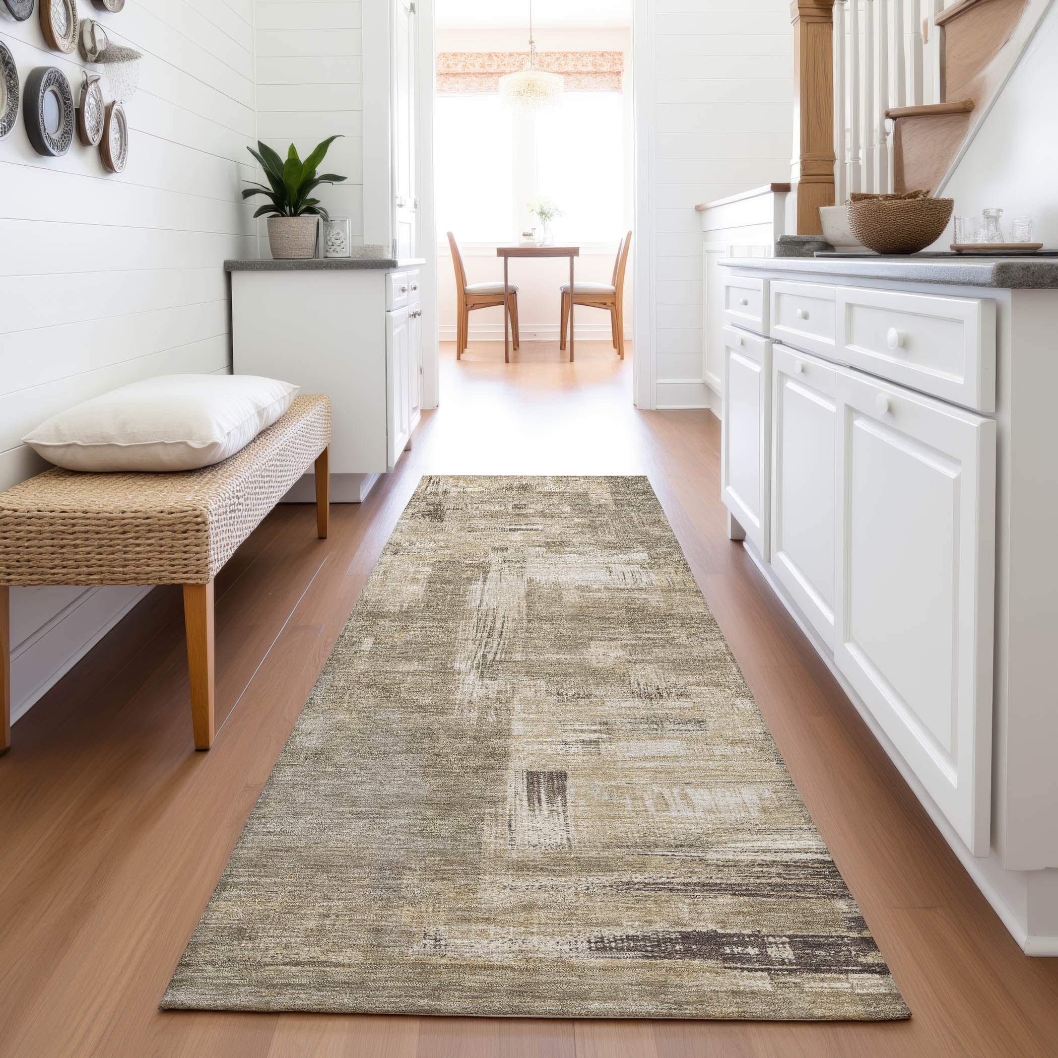 Vienna Machine Washable Transitional Mocha Brown Rug 2'3" x 7'6" #shape_Runner