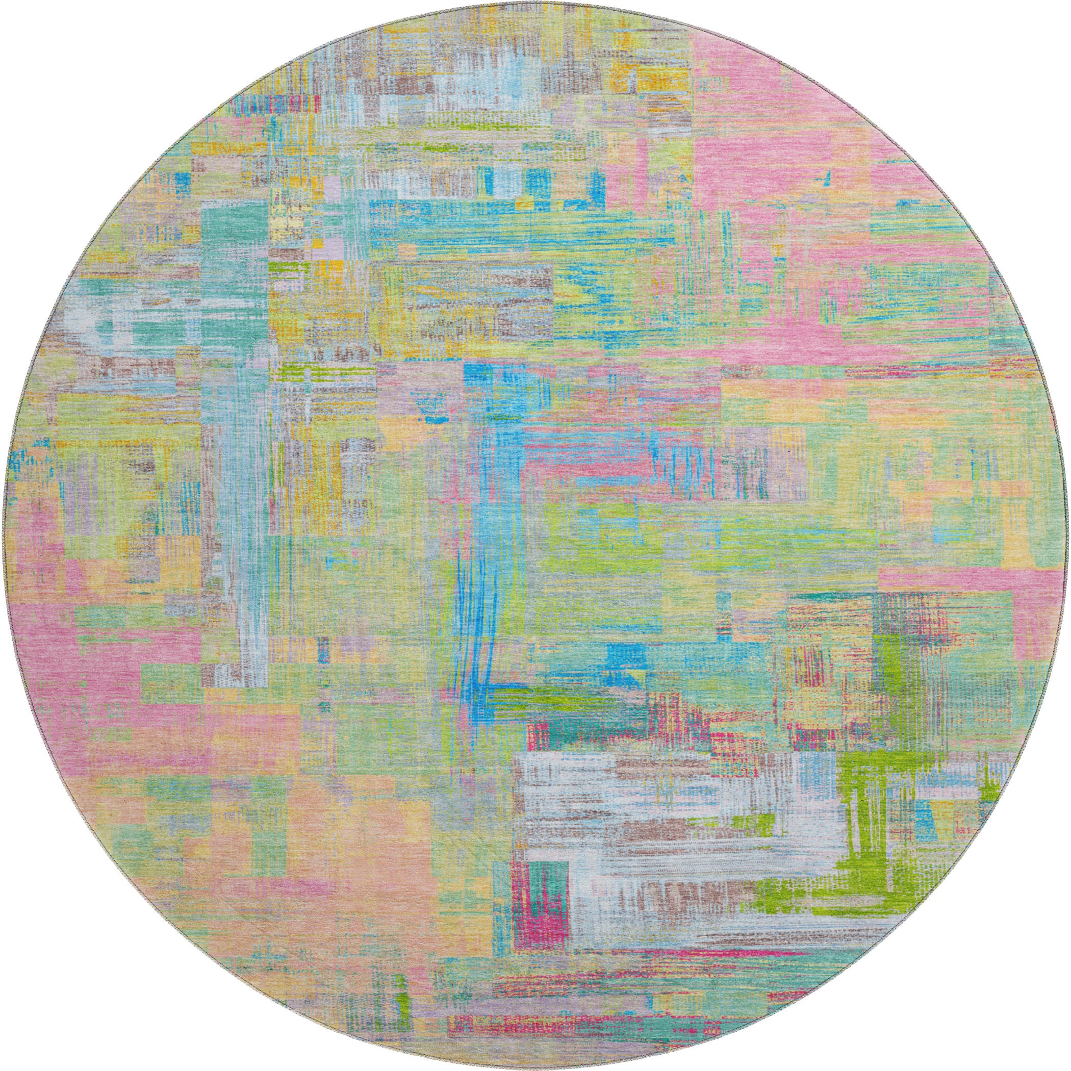 Vienna Machine Washable Transitional Pink Rug 8' x 8' #shape_Round