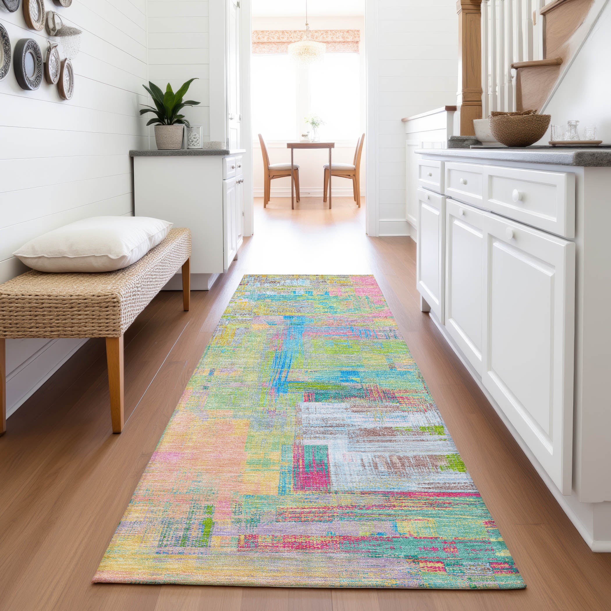 Vienna Machine Washable Transitional Pink Rug 2'3" x 7'6" #shape_Runner