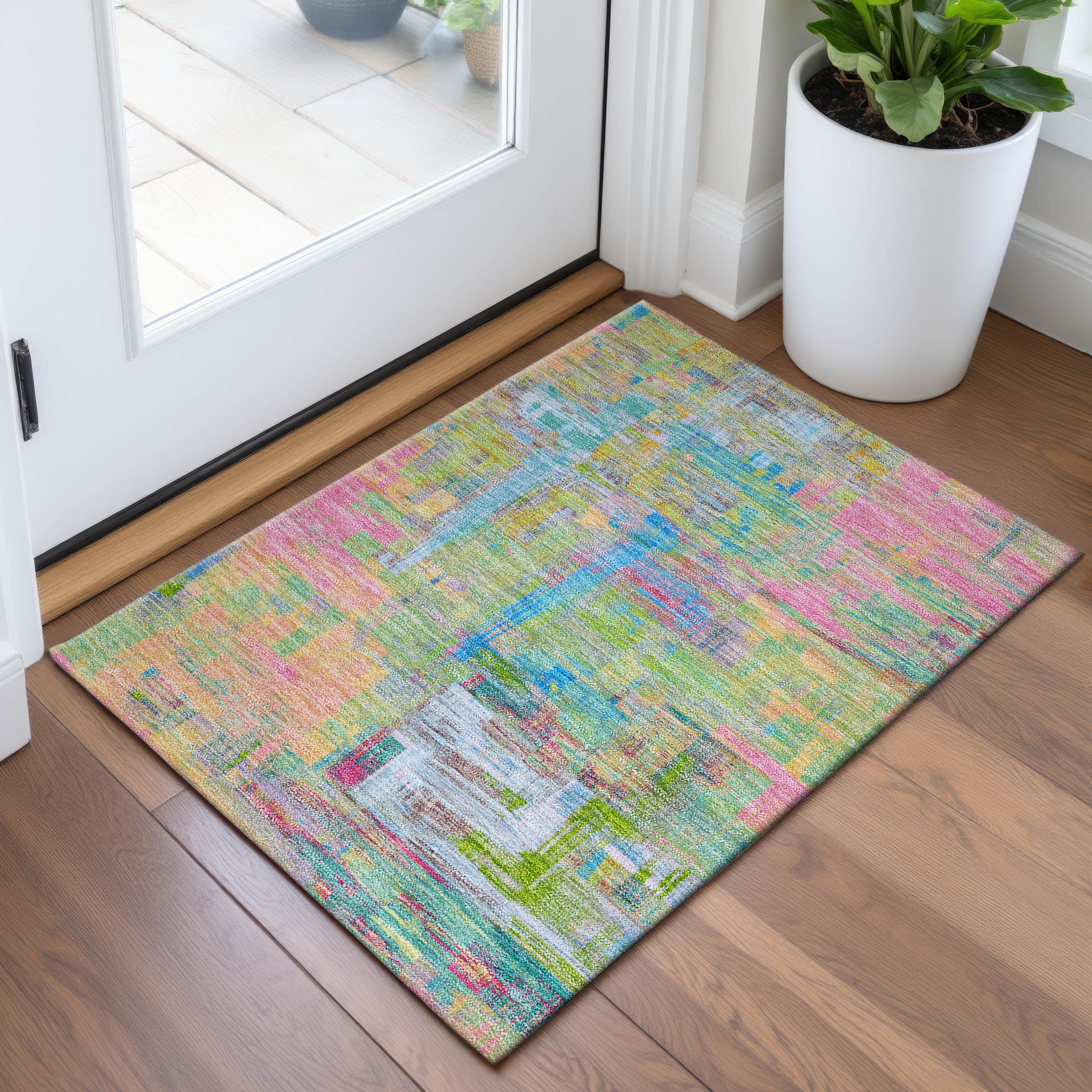 Vienna Machine Washable Transitional Pink Rug 1'8" x 2'6" #shape_Rectangle