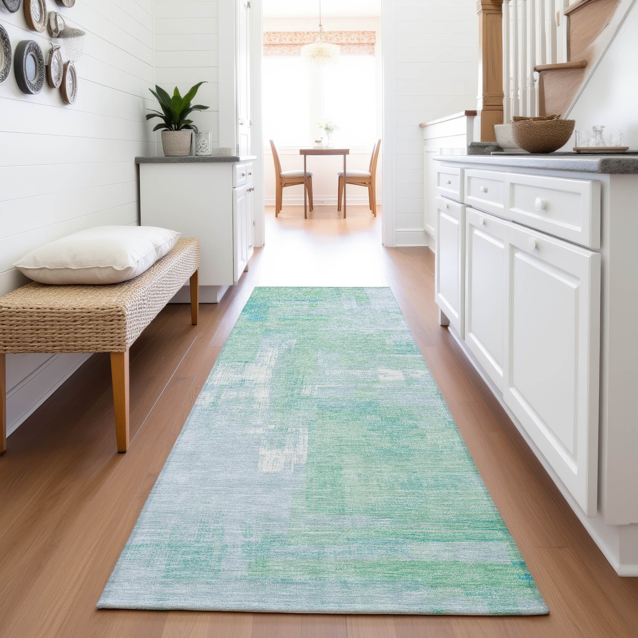 Vienna Machine Washable Transitional Sky Blue Rug 2'3" x 7'6" #shape_Runner