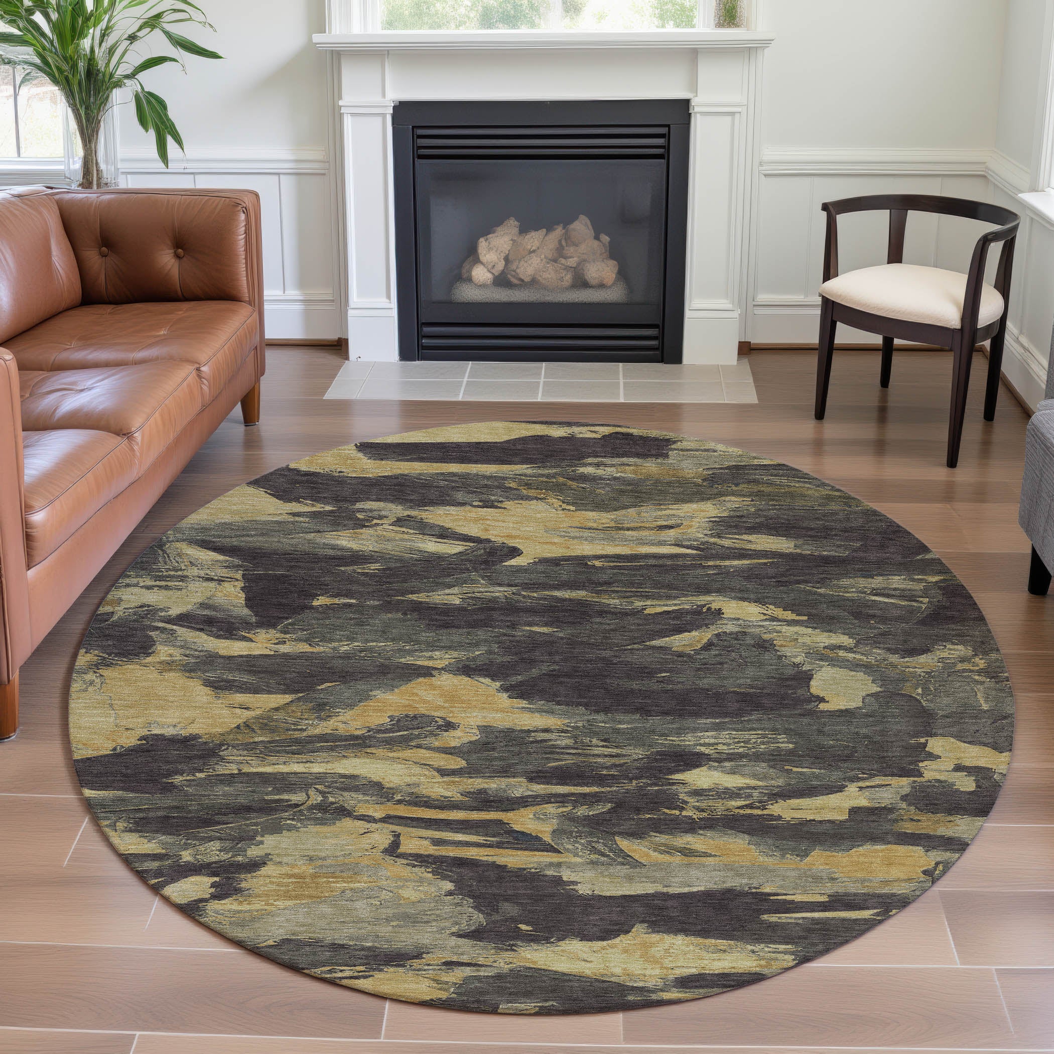 Cusco Machine Washable Transitional Charcoal Gray Rug 8' x 8' #shape_Round