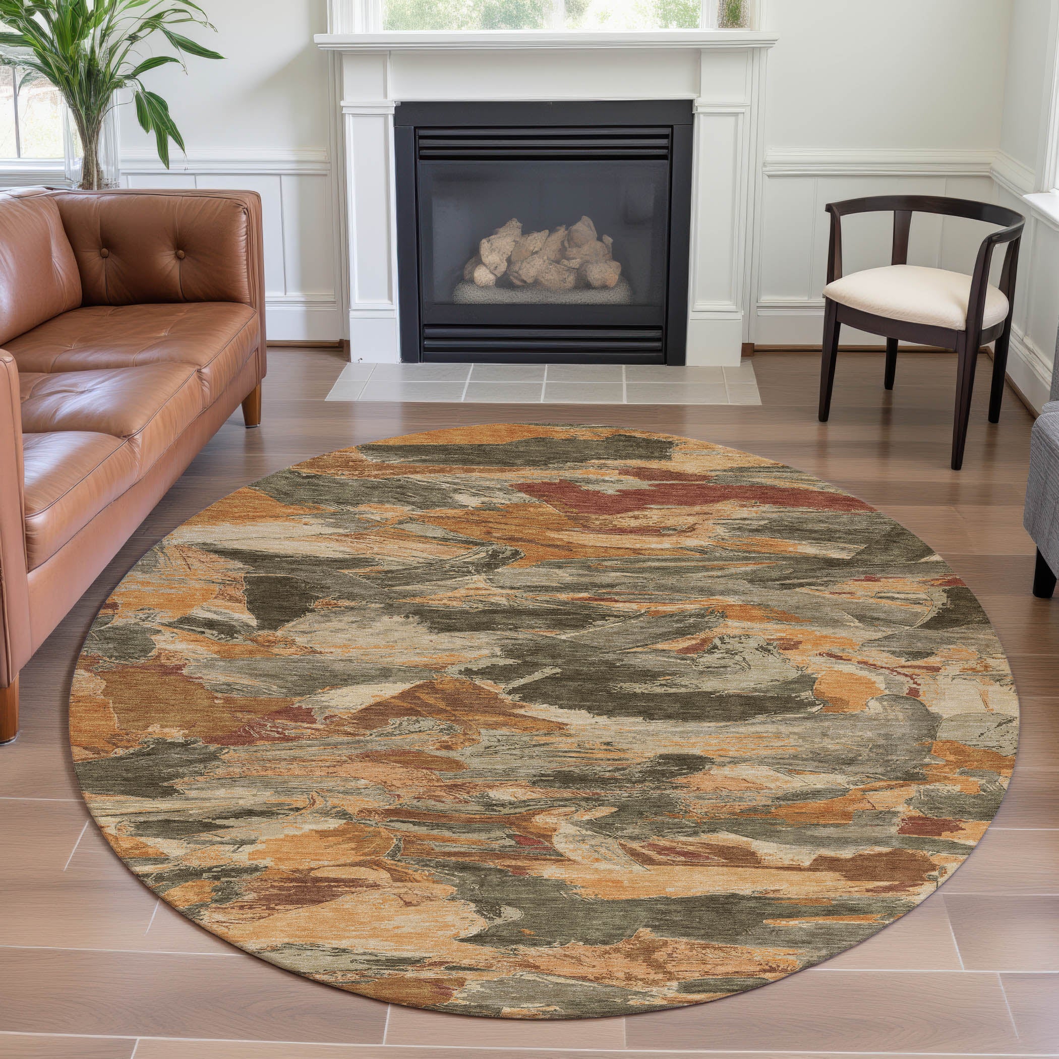Cusco Machine Washable Transitional Copper Orange Rug 8' x 8' #shape_Round