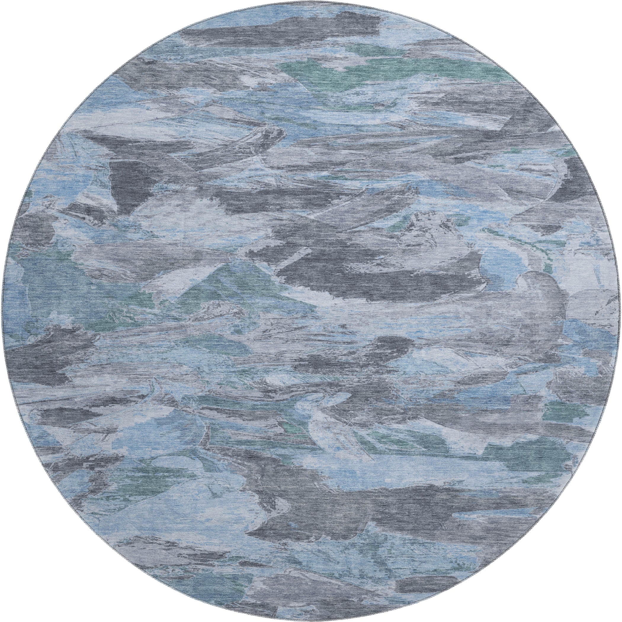 Cusco Machine Washable Transitional Denim Blue Rug 8' x 8' #shape_Round