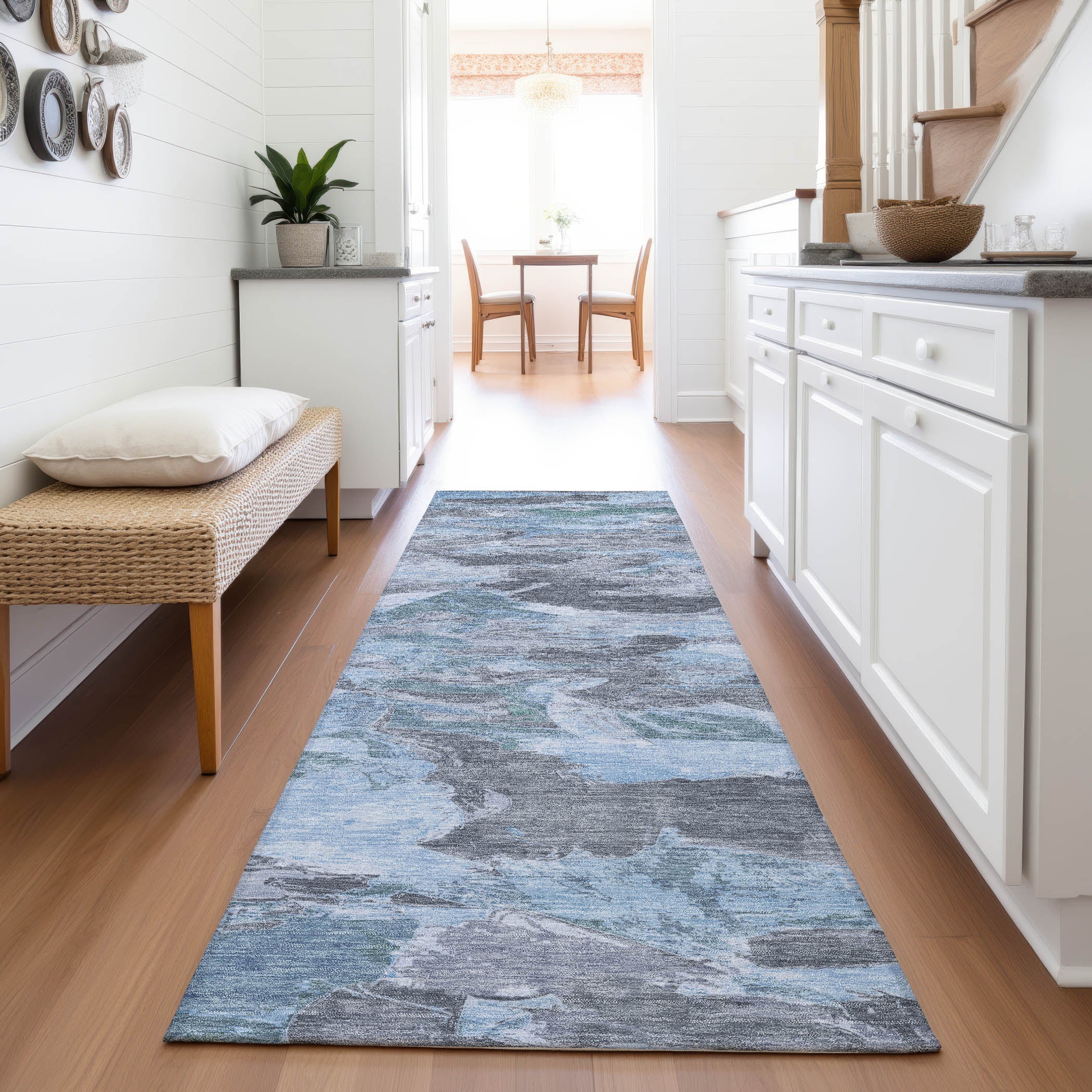 Cusco Machine Washable Transitional Denim Blue Rug 2'3" x 7'6" #shape_Runner