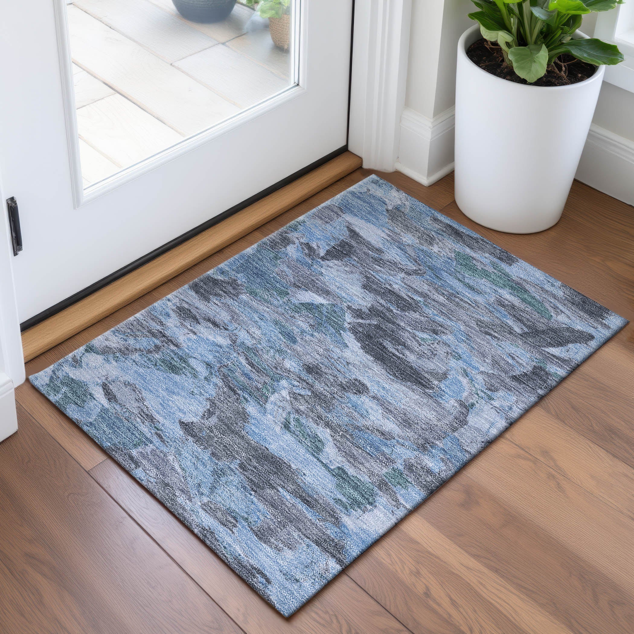 Cusco Machine Washable Transitional Denim Blue Rug 1'8" x 2'6" #shape_Rectangle