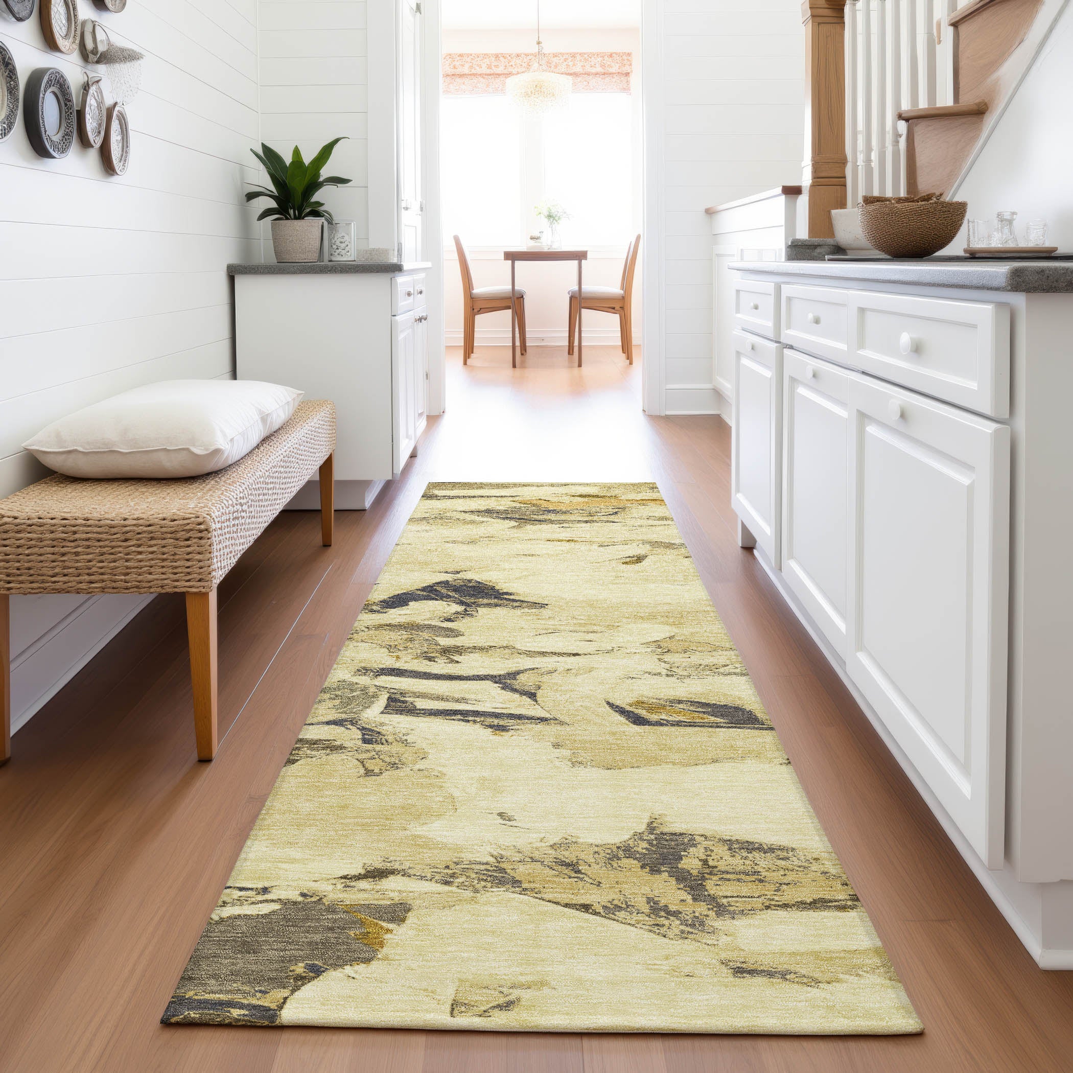 Cusco Machine Washable Transitional Gold Rug 2'3" x 7'6" #shape_Runner