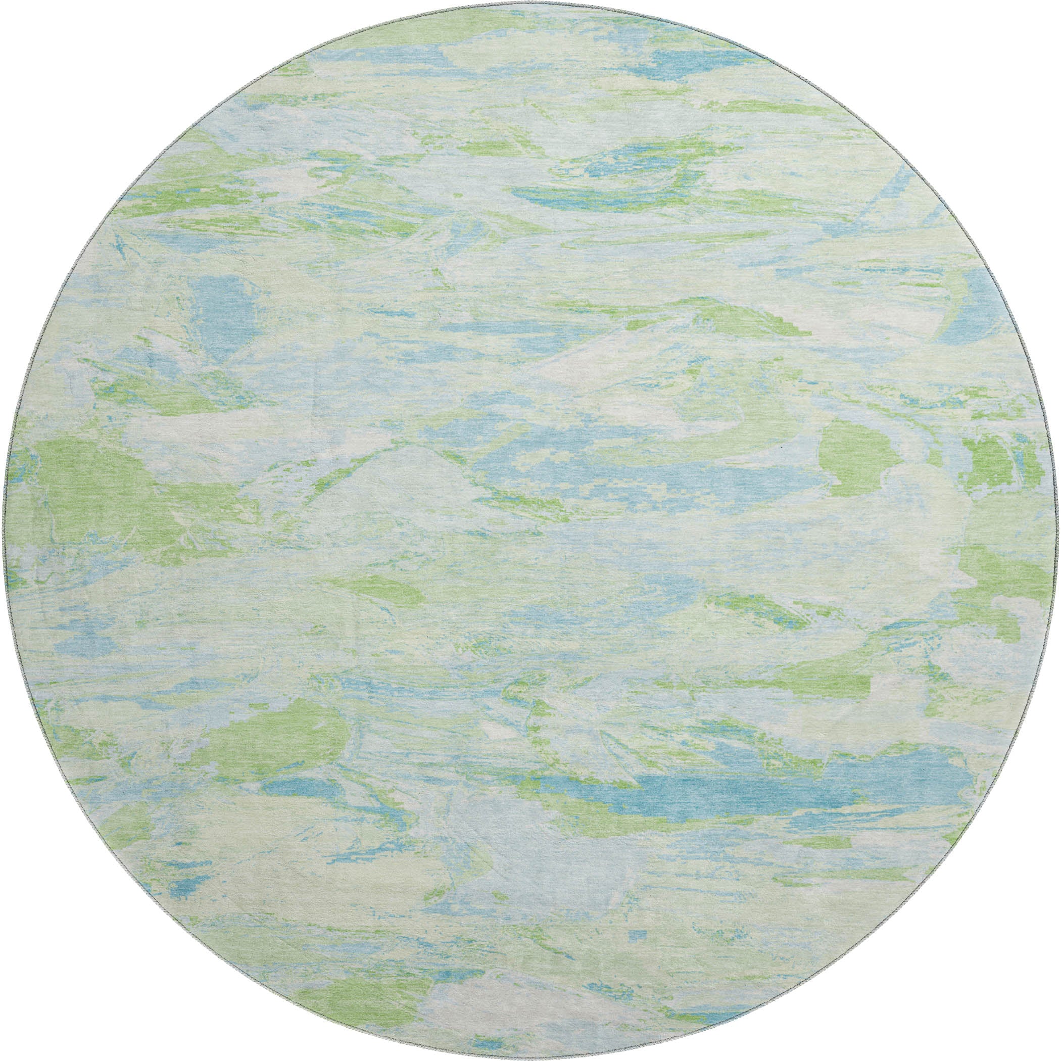 Cusco Machine Washable Transitional Mint Green Rug 8' x 8' #shape_Round