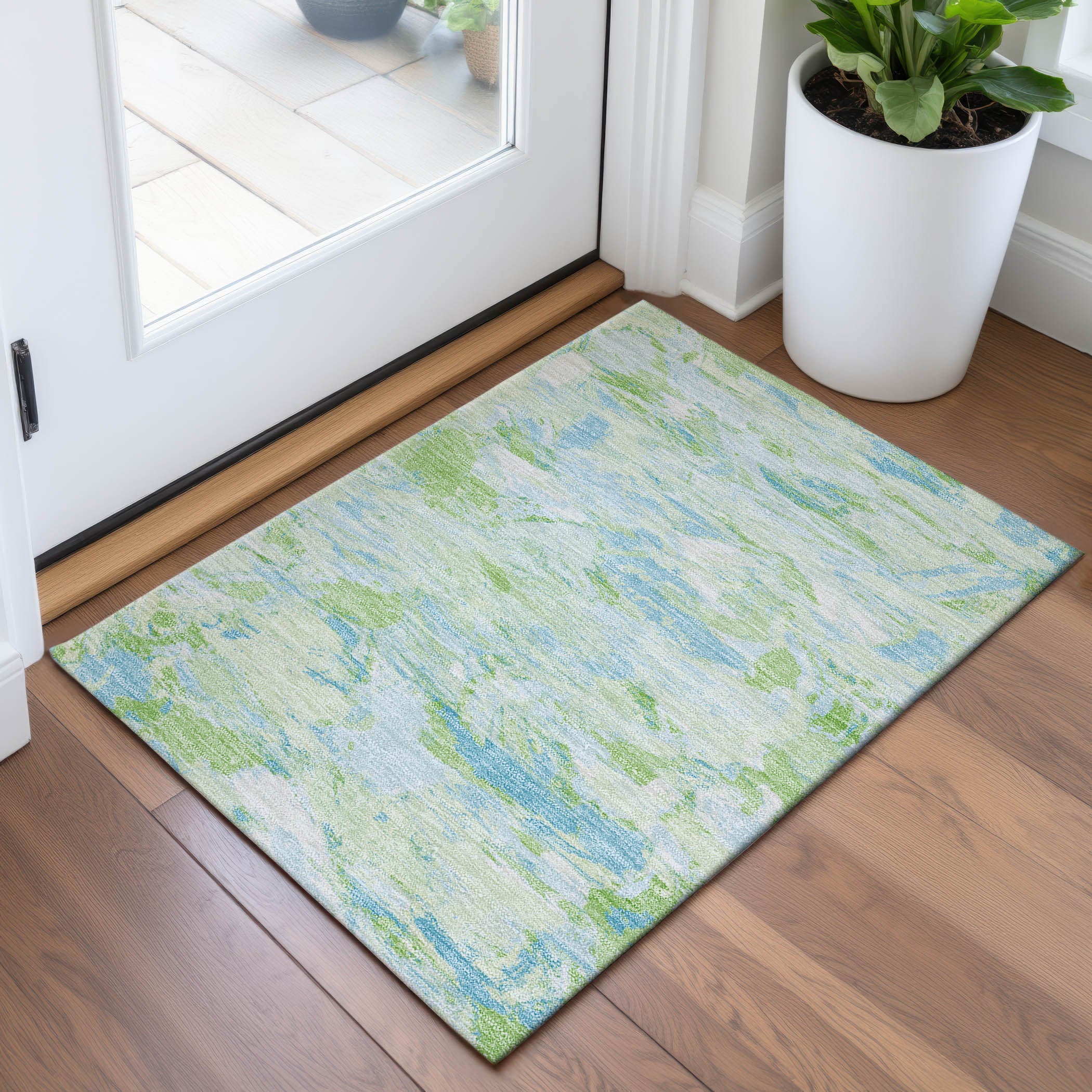 Cusco Machine Washable Transitional Mint Green Rug 1'8" x 2'6" #shape_Rectangle