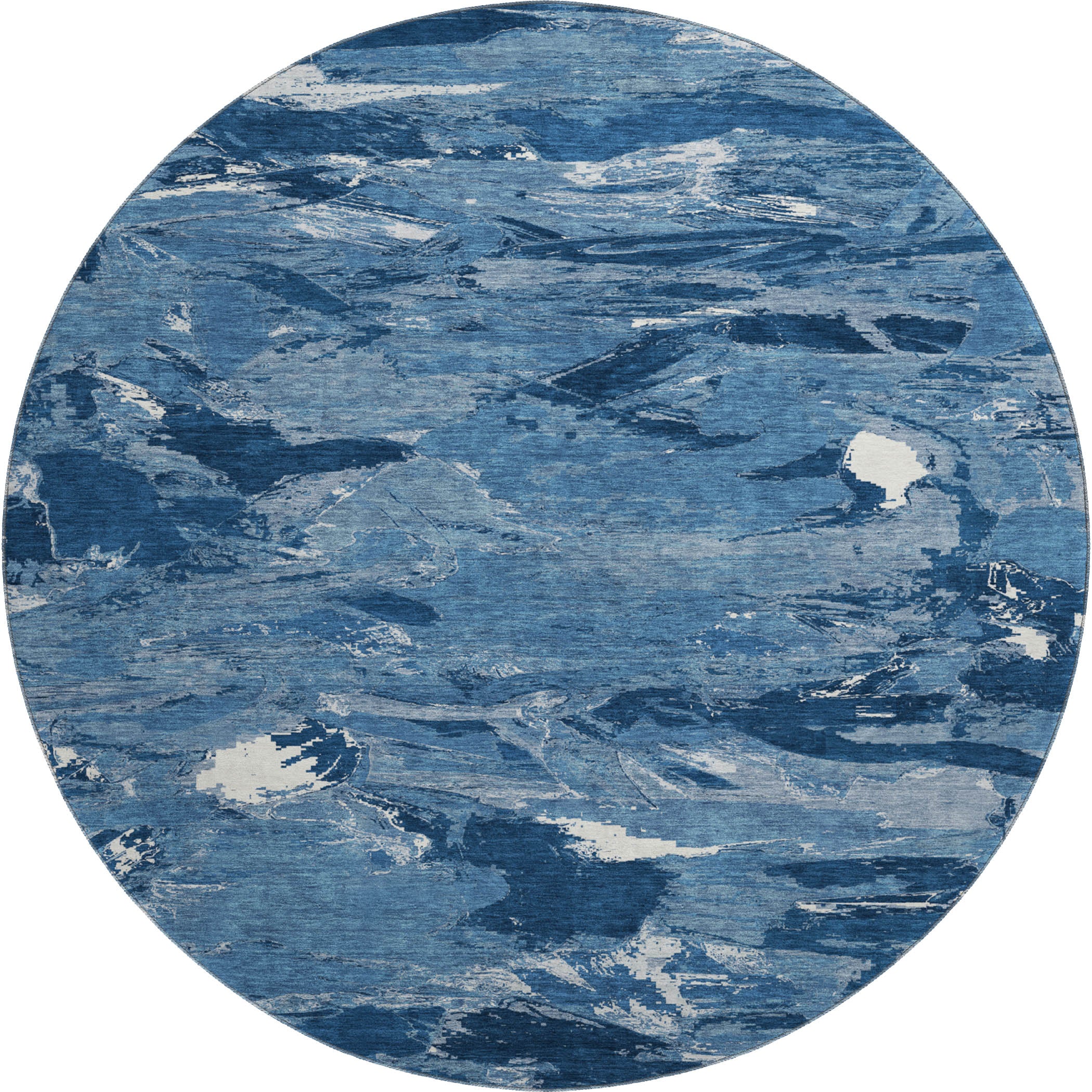 Cusco Machine Washable Transitional Navy Blue Rug 8' x 8' #shape_Round
