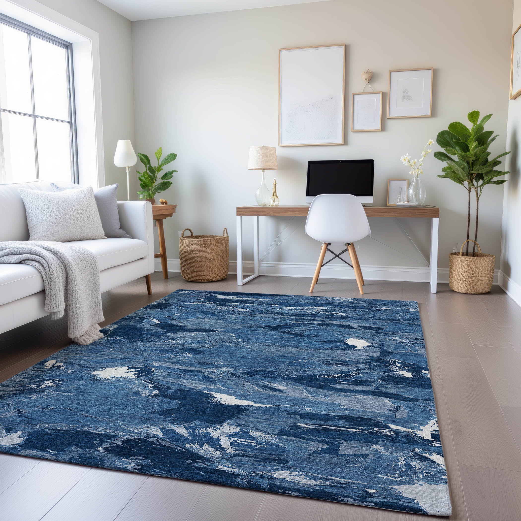 Cusco Machine Washable Transitional Navy Blue Rug 2'6" x 3'10" #shape_Rectangle