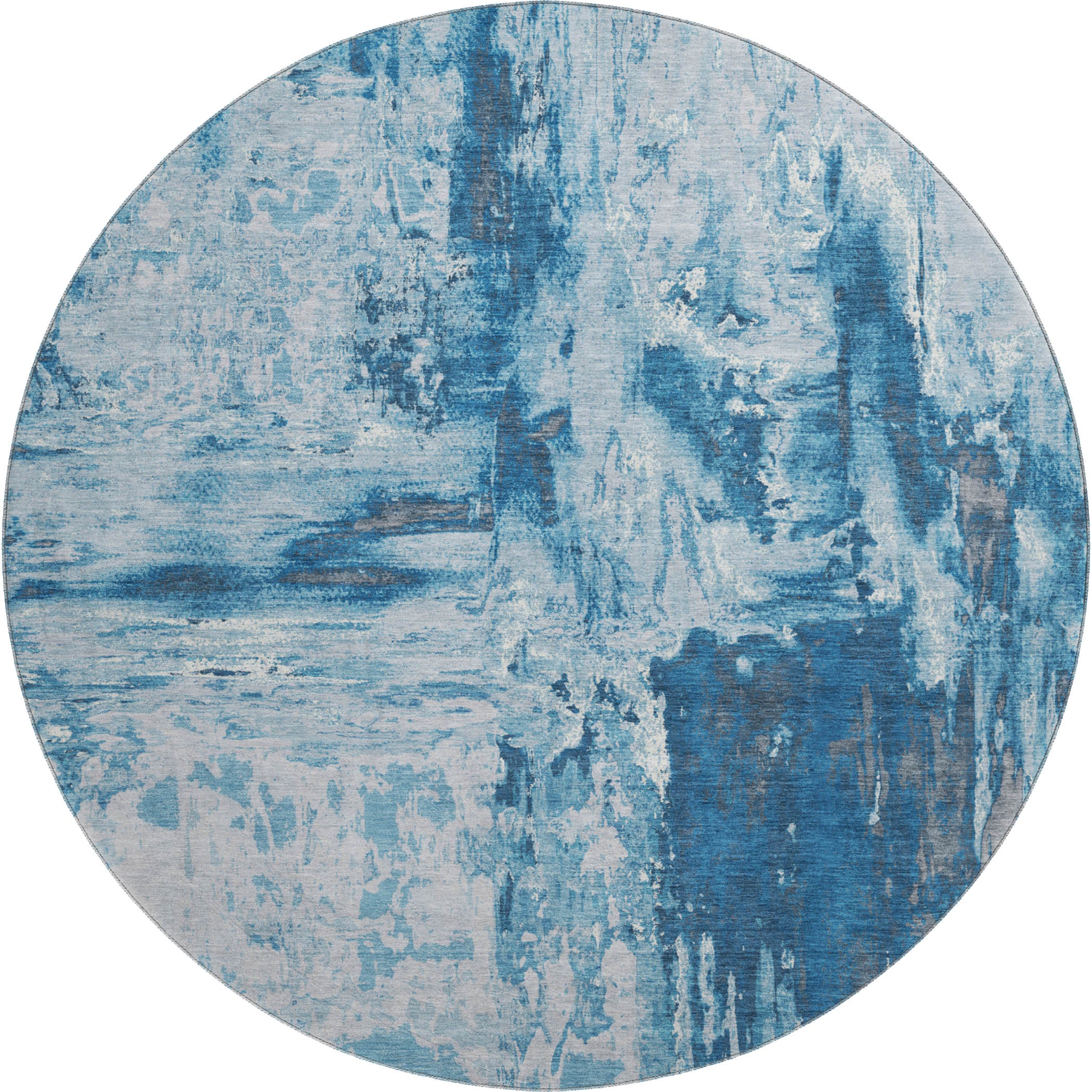 Zanzibar Machine Washable Transitional Denim Blue Rug 8' x 8' #shape_Round