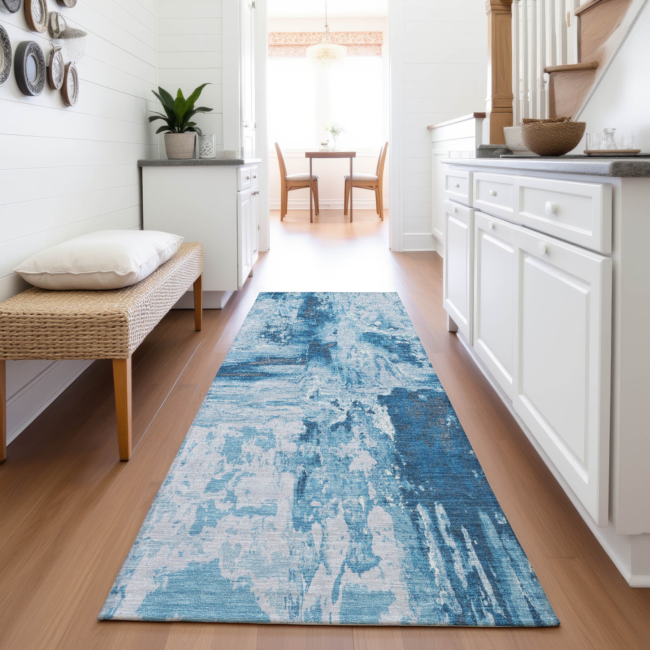 Zanzibar Machine Washable Transitional Denim Blue Rug 2'3" x 7'6" #shape_Runner