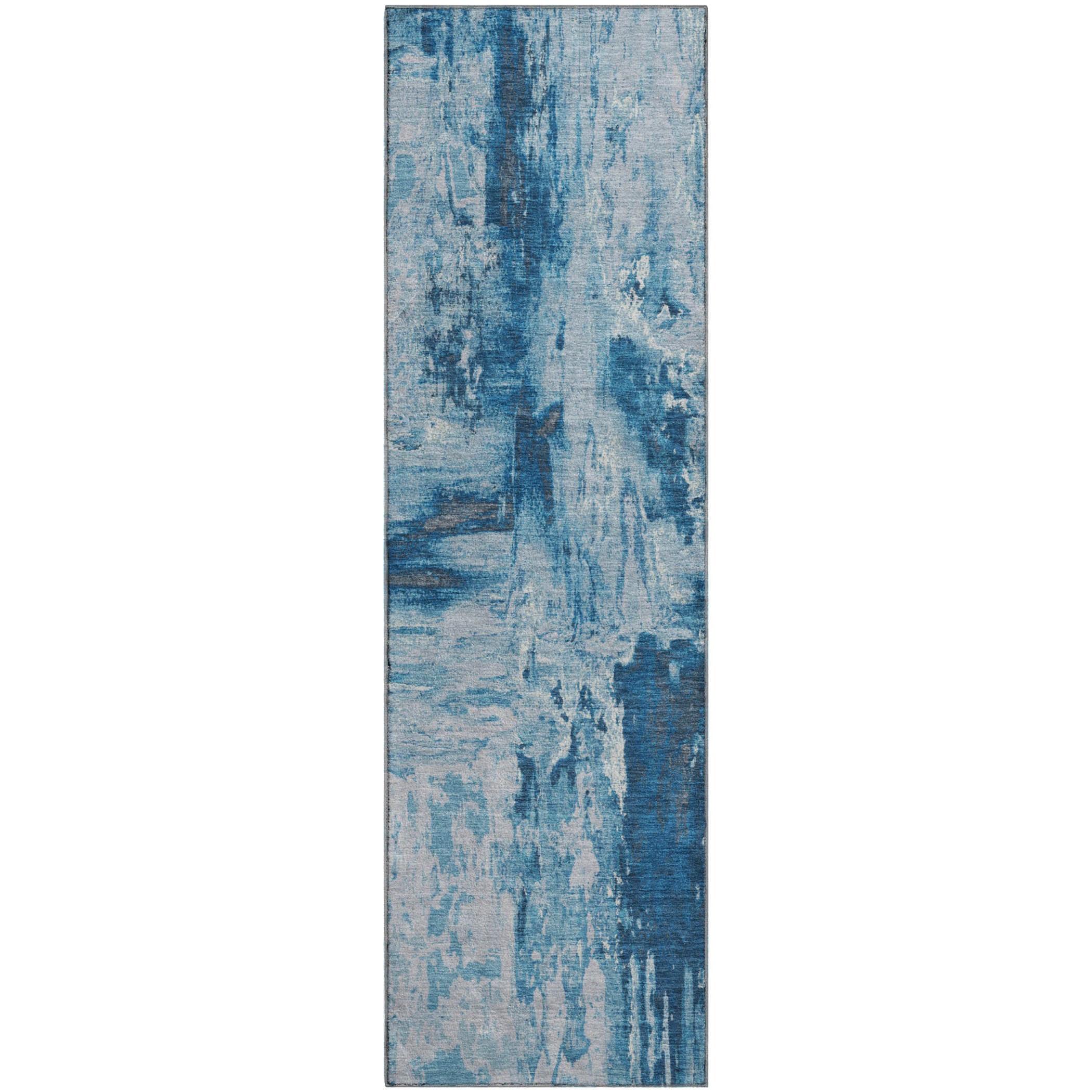 Zanzibar Machine Washable Transitional Denim Blue Rug 2'3" x 7'6" #shape_Runner