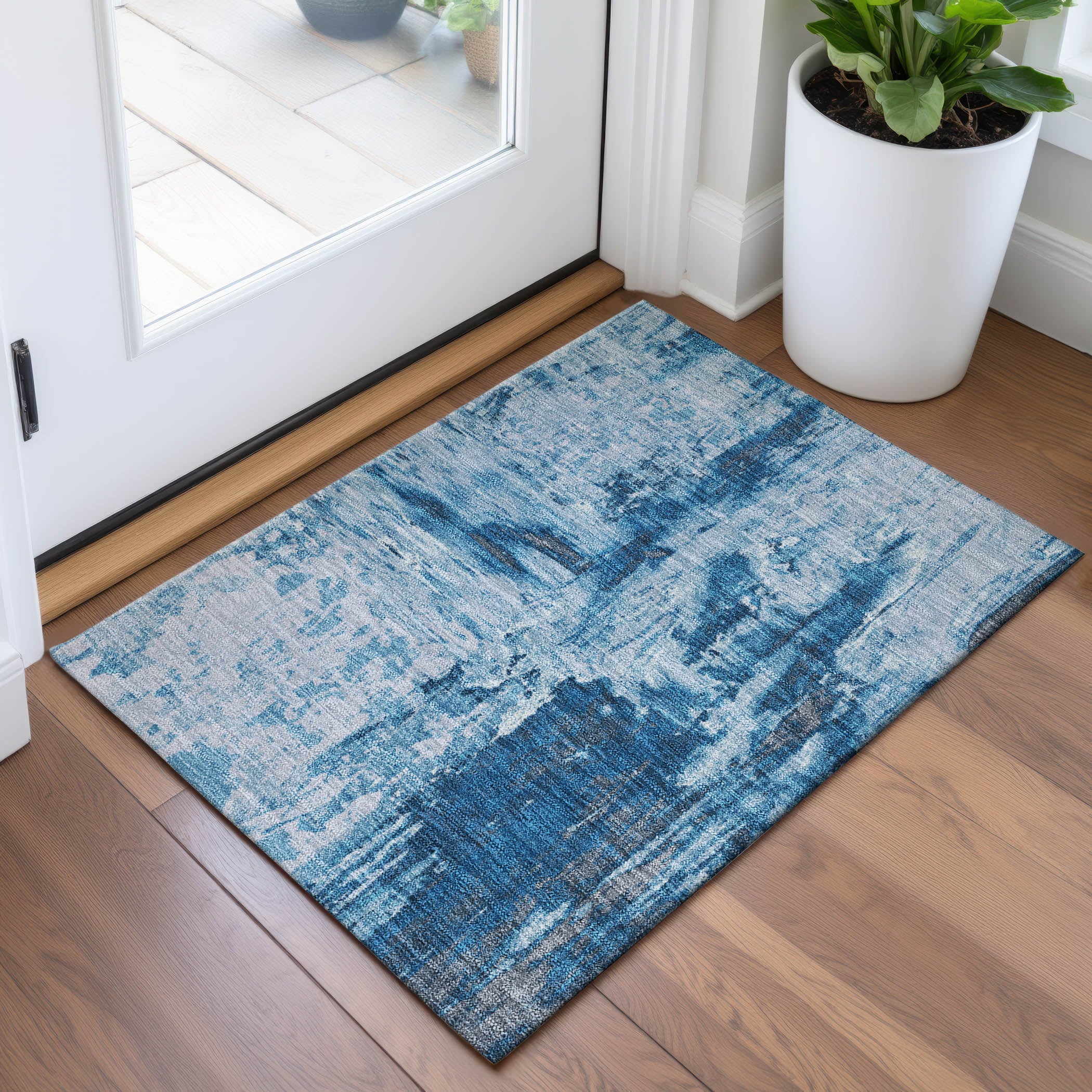 Zanzibar Machine Washable Transitional Denim Blue Rug 1'8" x 2'6" #shape_Rectangle