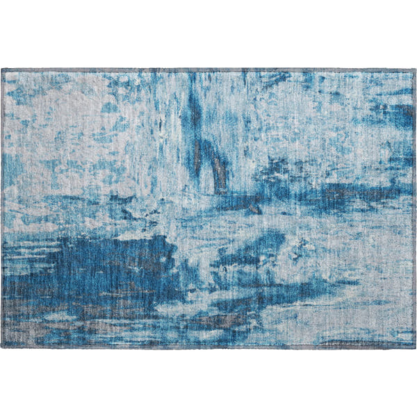 Zanzibar Machine Washable Transitional Denim Blue Rug 1'8" x 2'6"