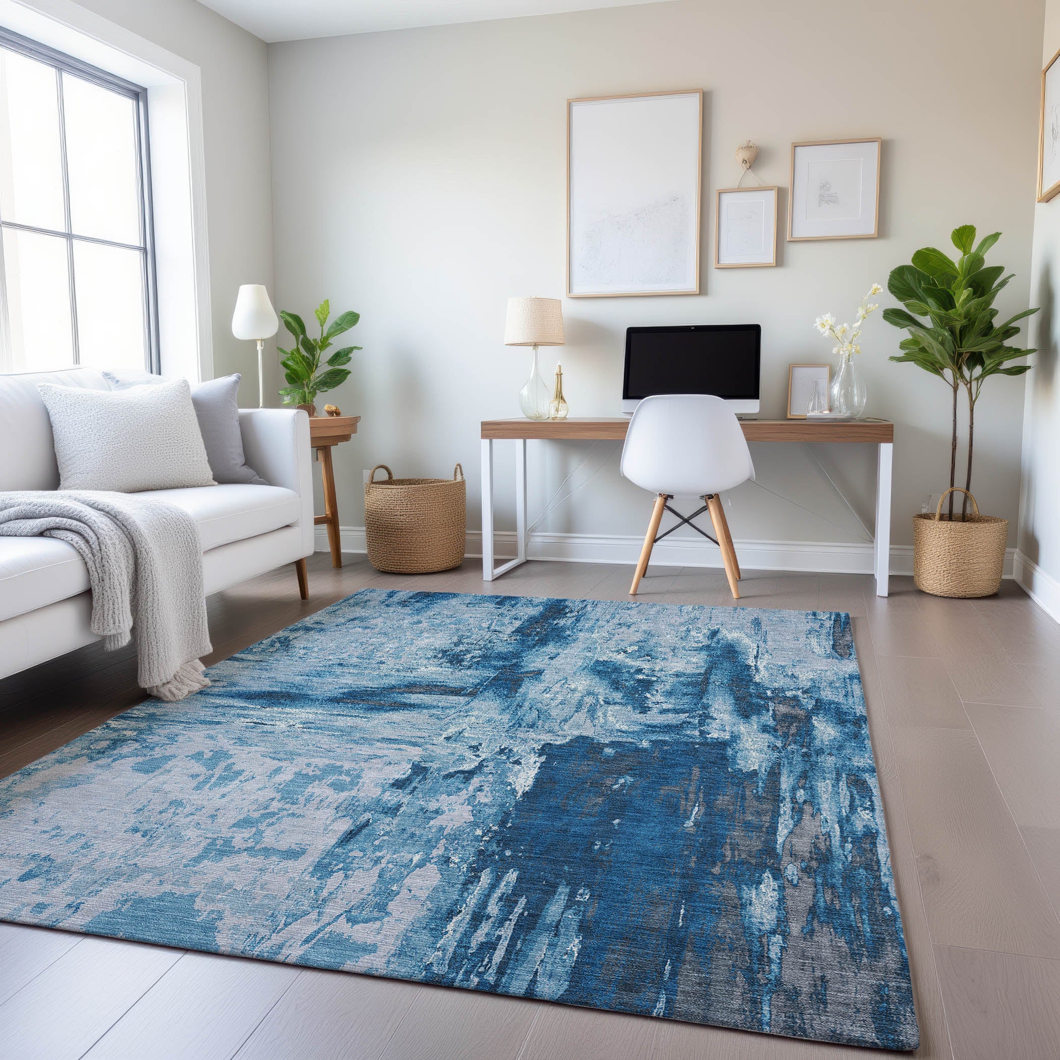 Zanzibar Machine Washable Transitional Denim Blue Rug 2'6" x 3'10" #shape_Rectangle