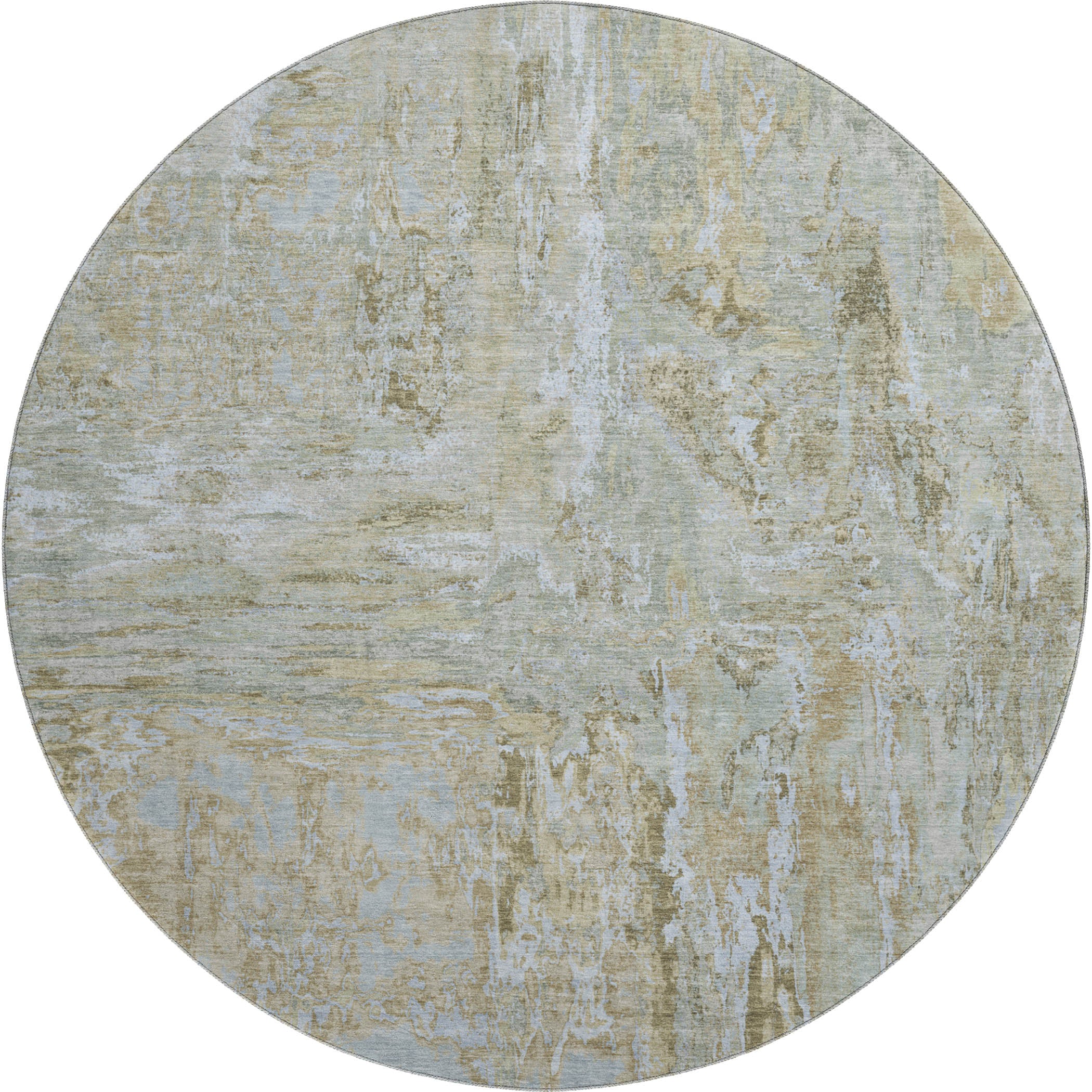 Zanzibar Machine Washable Transitional Khaki Brown Rug 8' x 8' #shape_Round